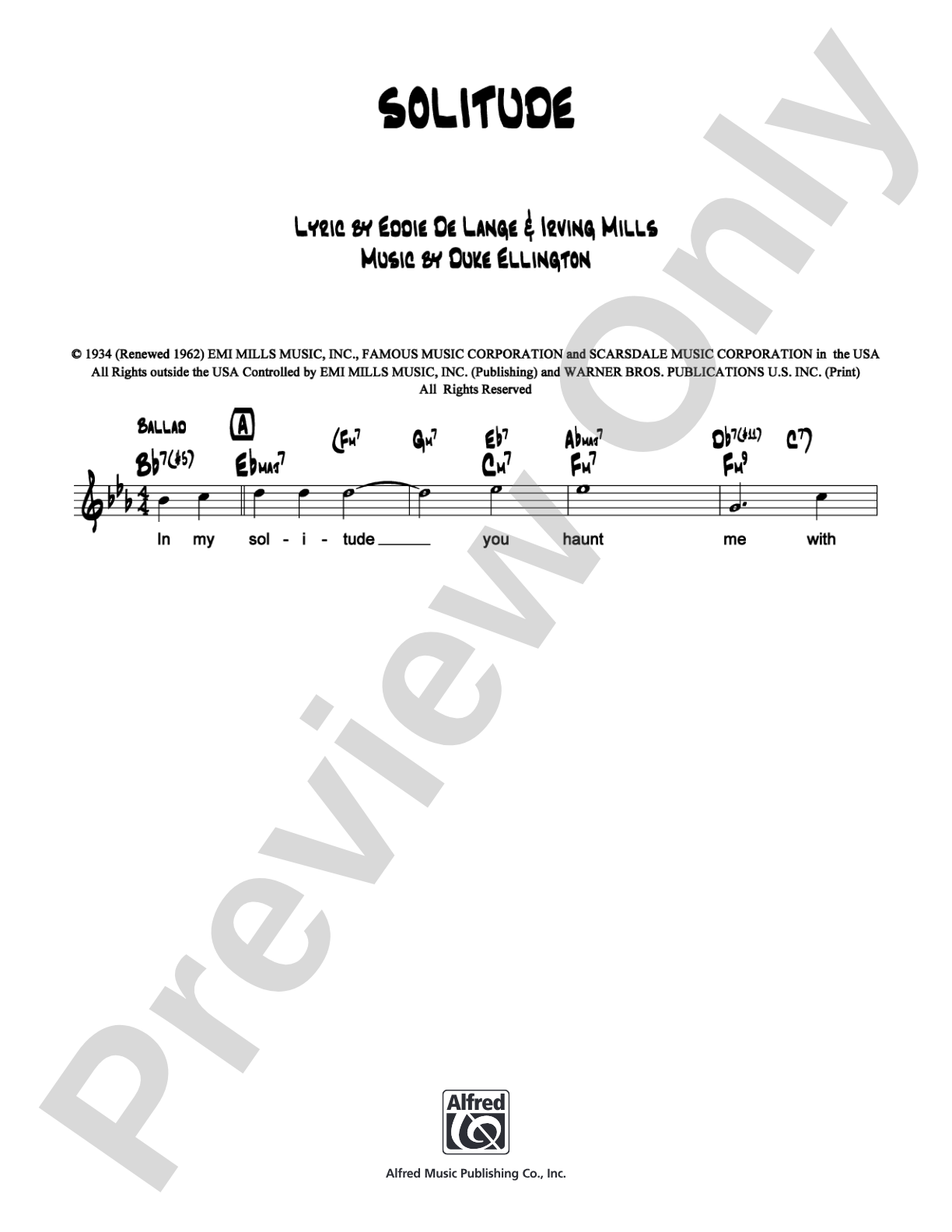 Solitude: Lead Sheet Digital Sheet Music