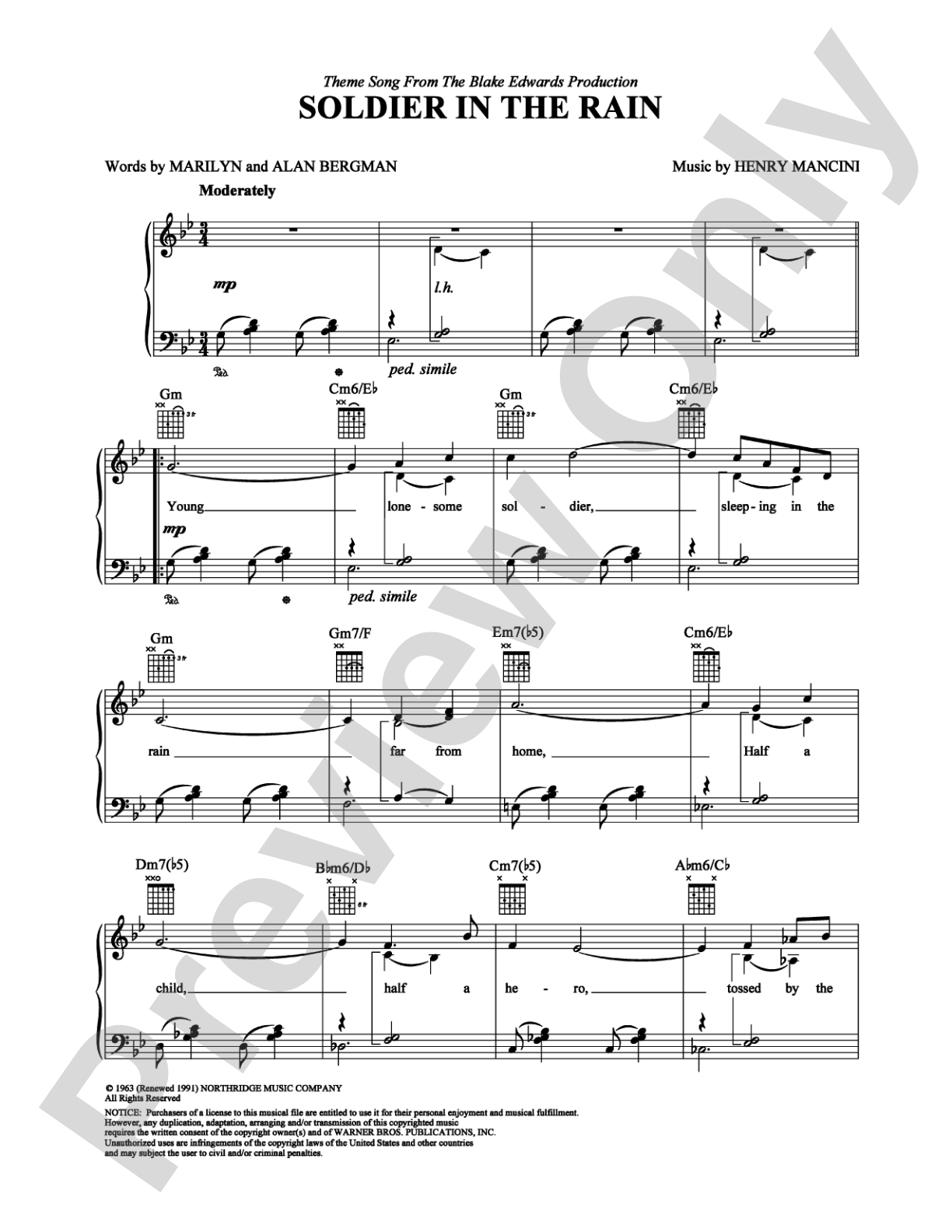 Soldier in the Rain: Piano/Vocal/Chords Digital Sheet Music