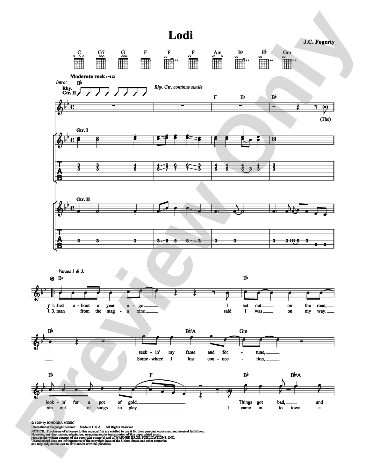 Lodi: Guitar TAB Digital Sheet Music