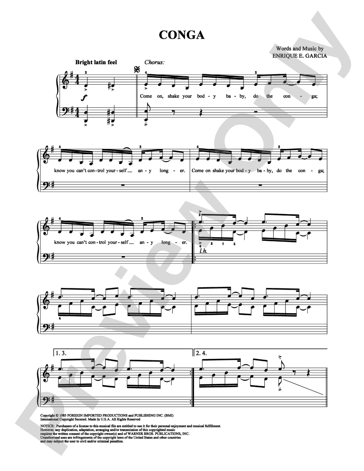 Conga: Easy Piano Digital Sheet Music