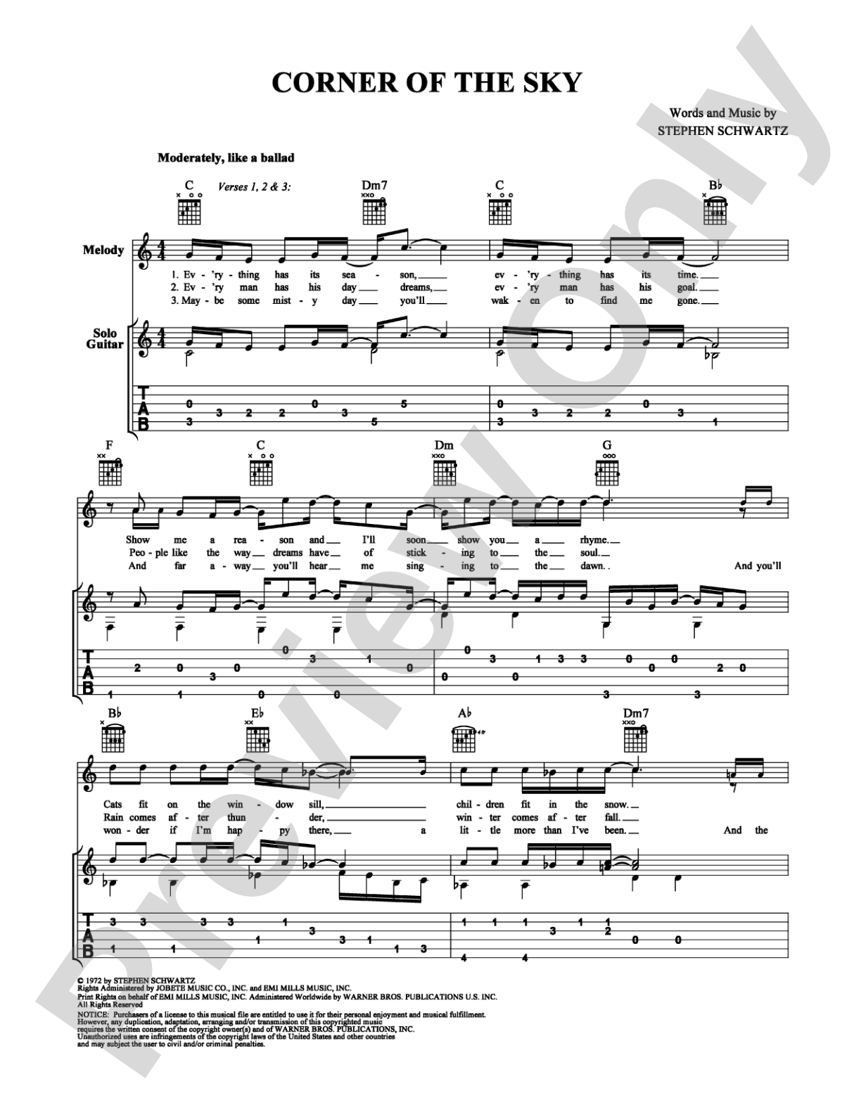 Corner Of The Sky: Guitar TAB Digital Sheet Music