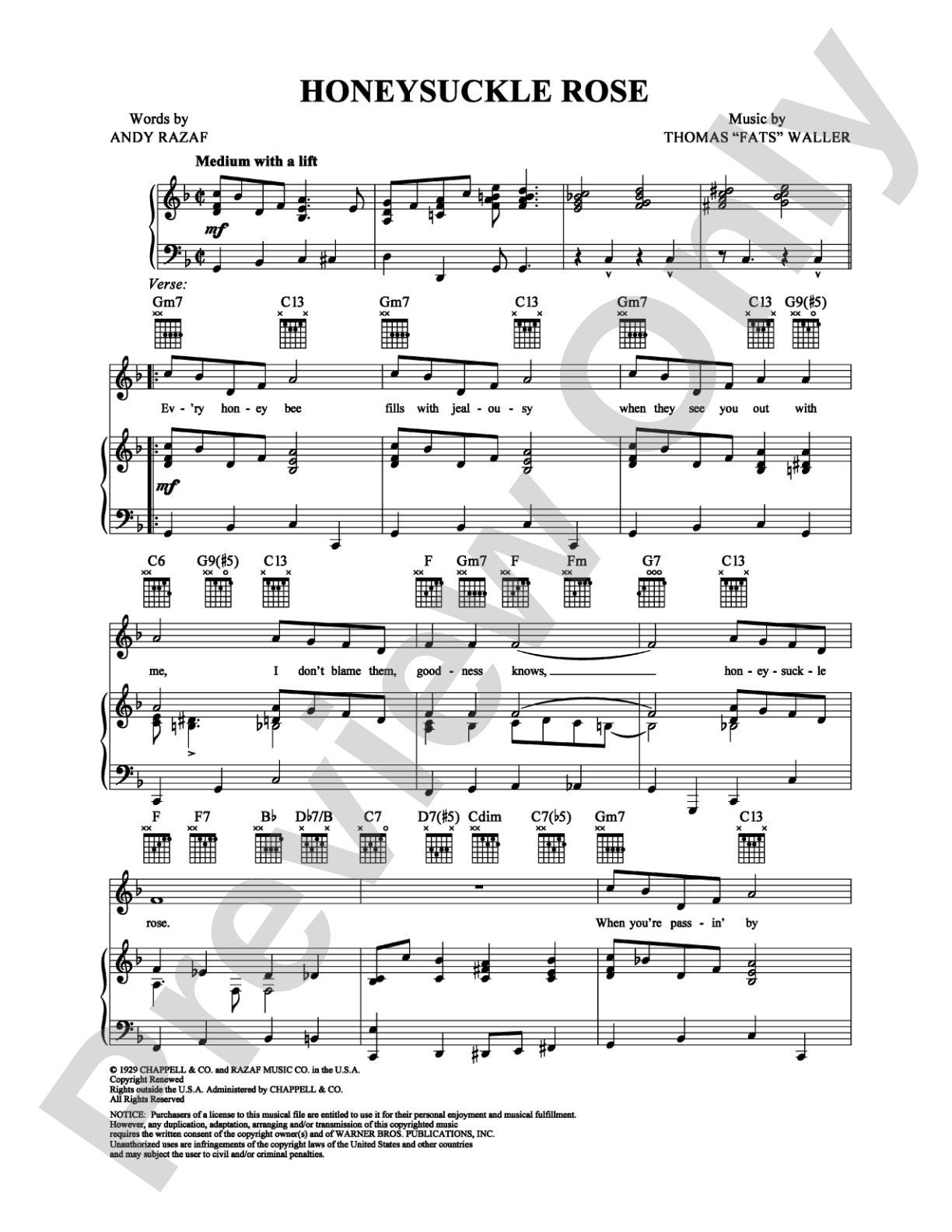 Honeysuckle Rose: Piano/Vocal/Chords Digital Sheet Music