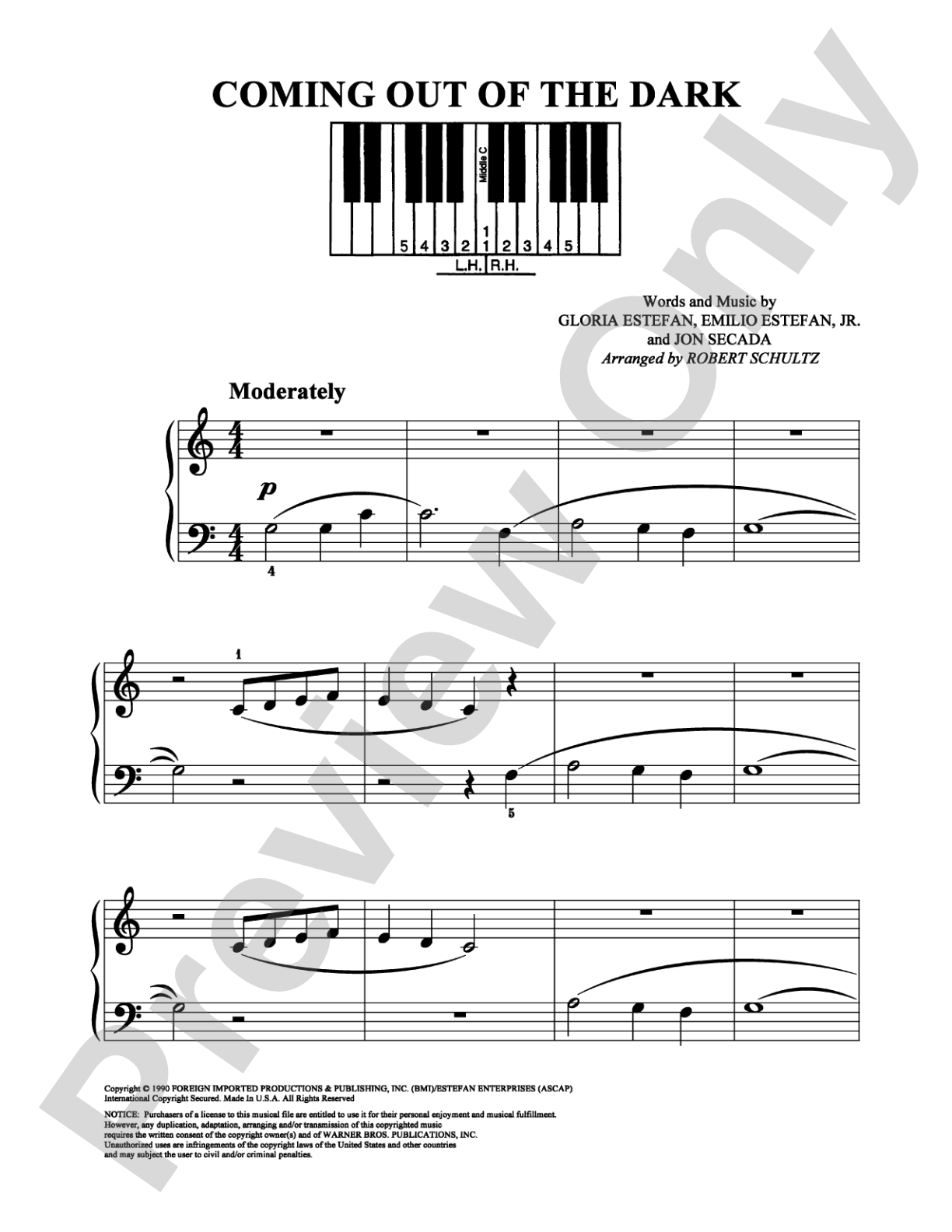 Coming Out of the Dark: Easy Piano Digital Sheet Music