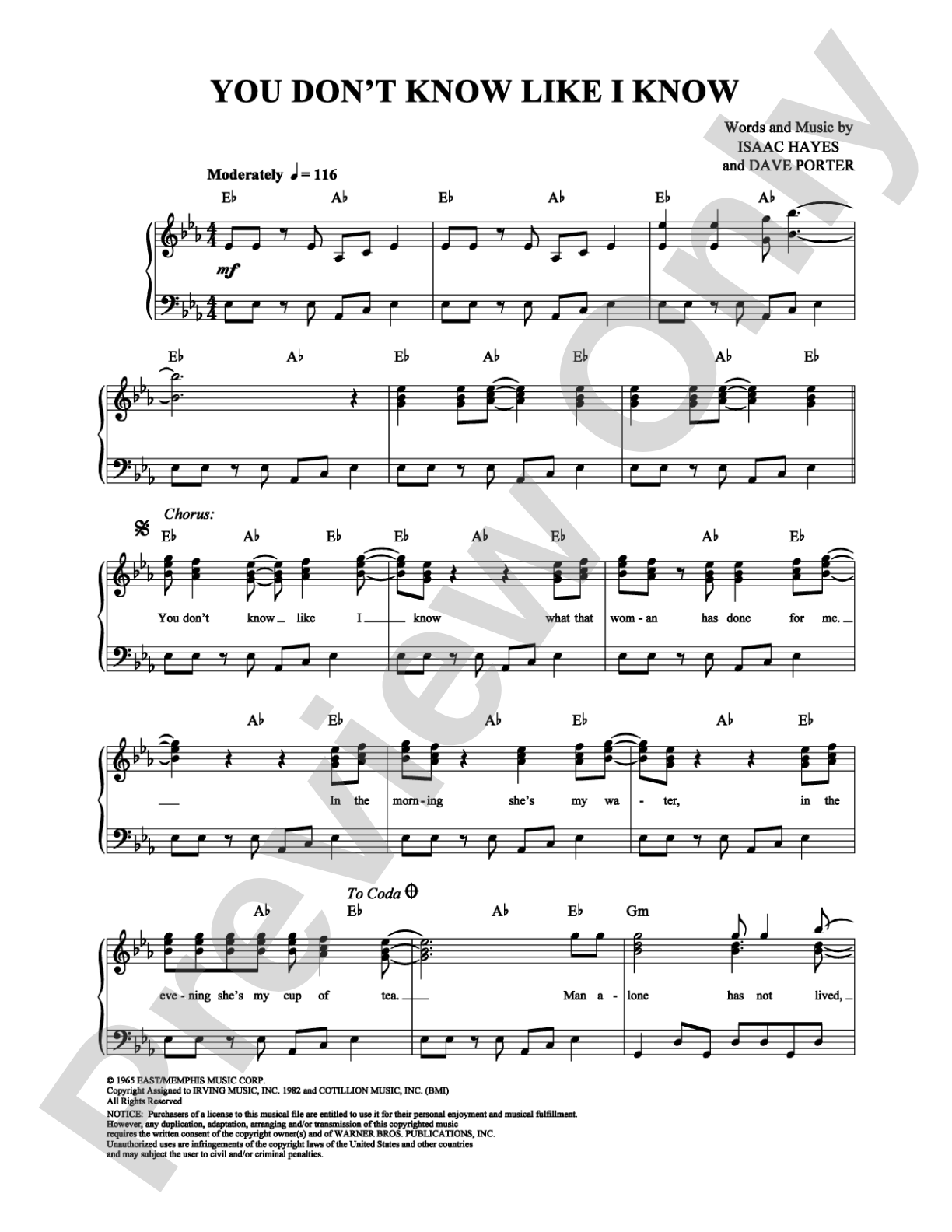 You Don't Know Like I Know: Piano/Vocal/Chords Digital Sheet Music
