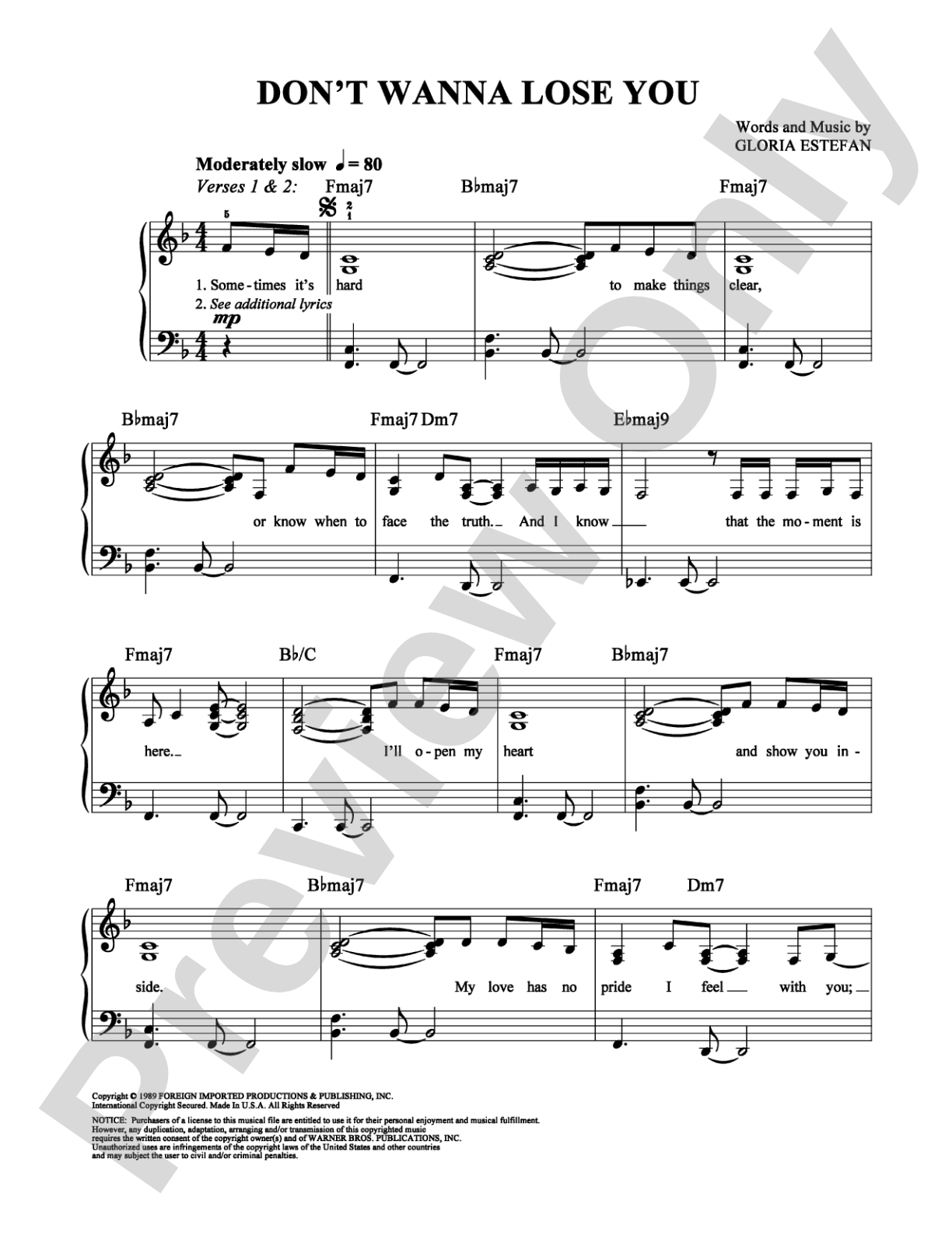 Don't Wanna Lose You: Easy Piano Digital Sheet Music