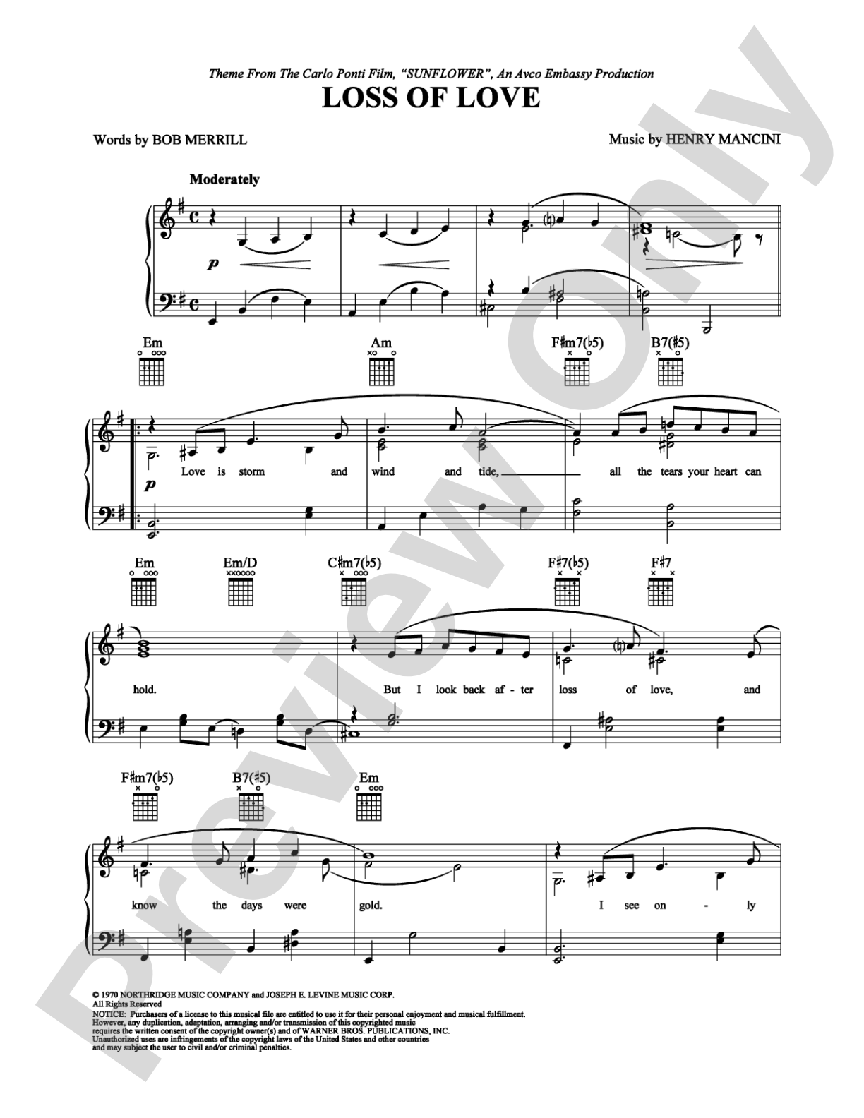 Loss of Love: Piano/Vocal/Chords Digital Sheet Music