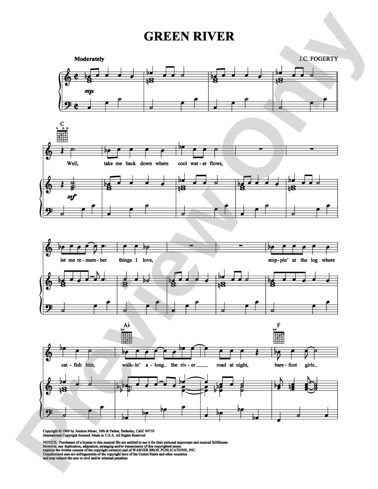 Green River: Piano/Vocal/Chords Digital Sheet Music