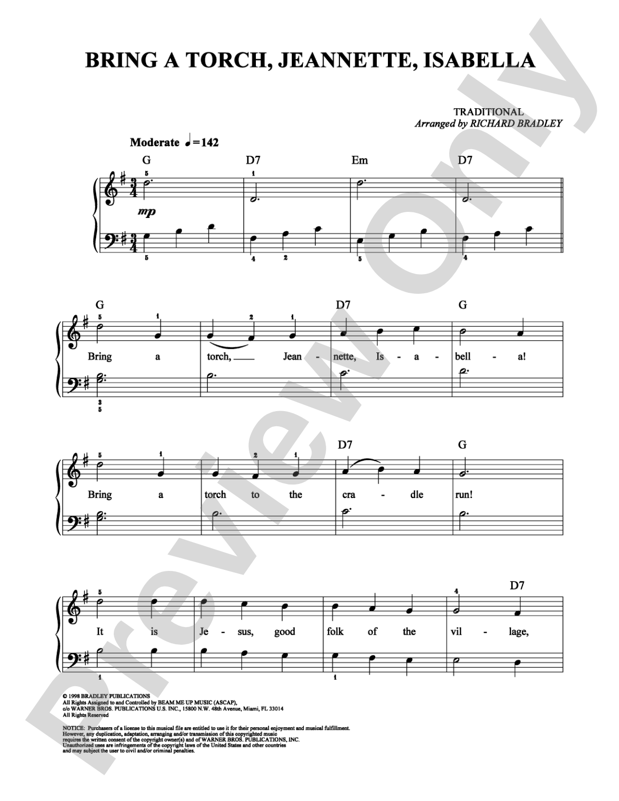 Bring a Torch, Jeannette, Isabella: Easy Piano Digital Sheet Music