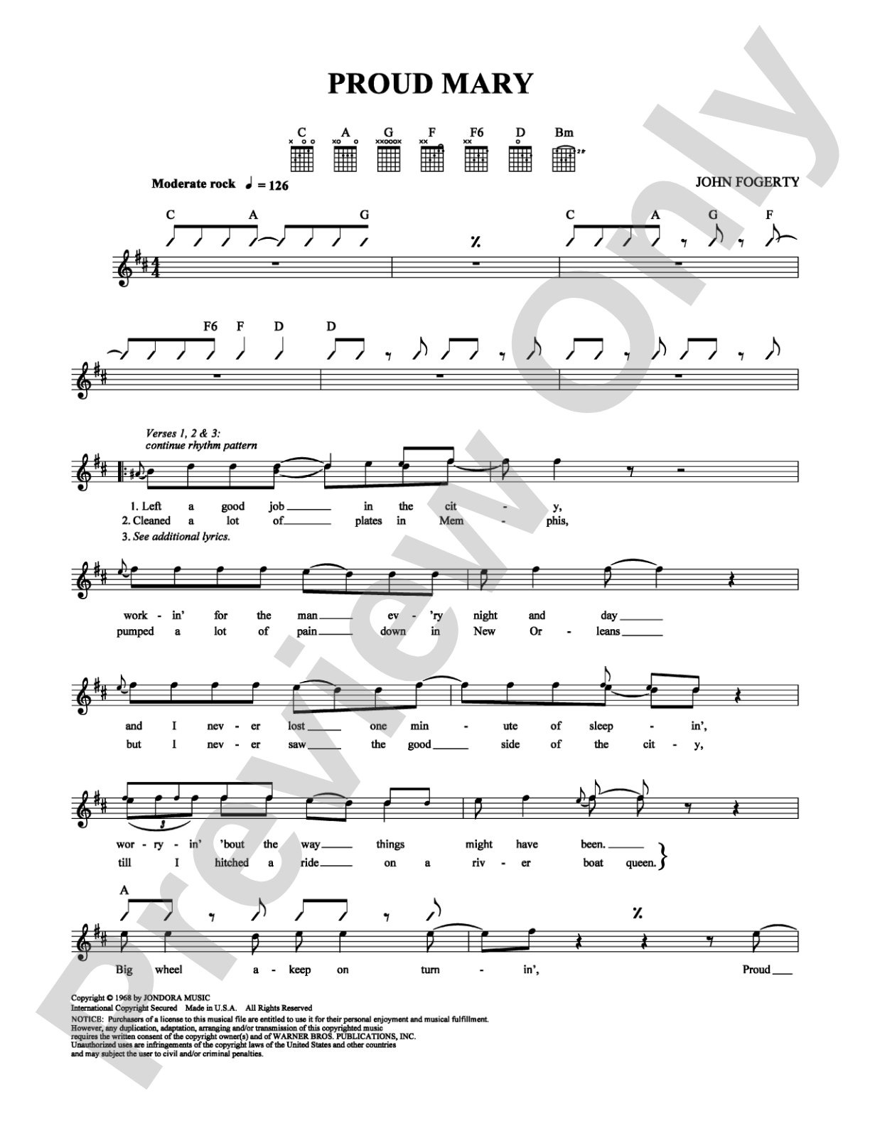 Proud Mary: Guitar TAB Digital Sheet Music