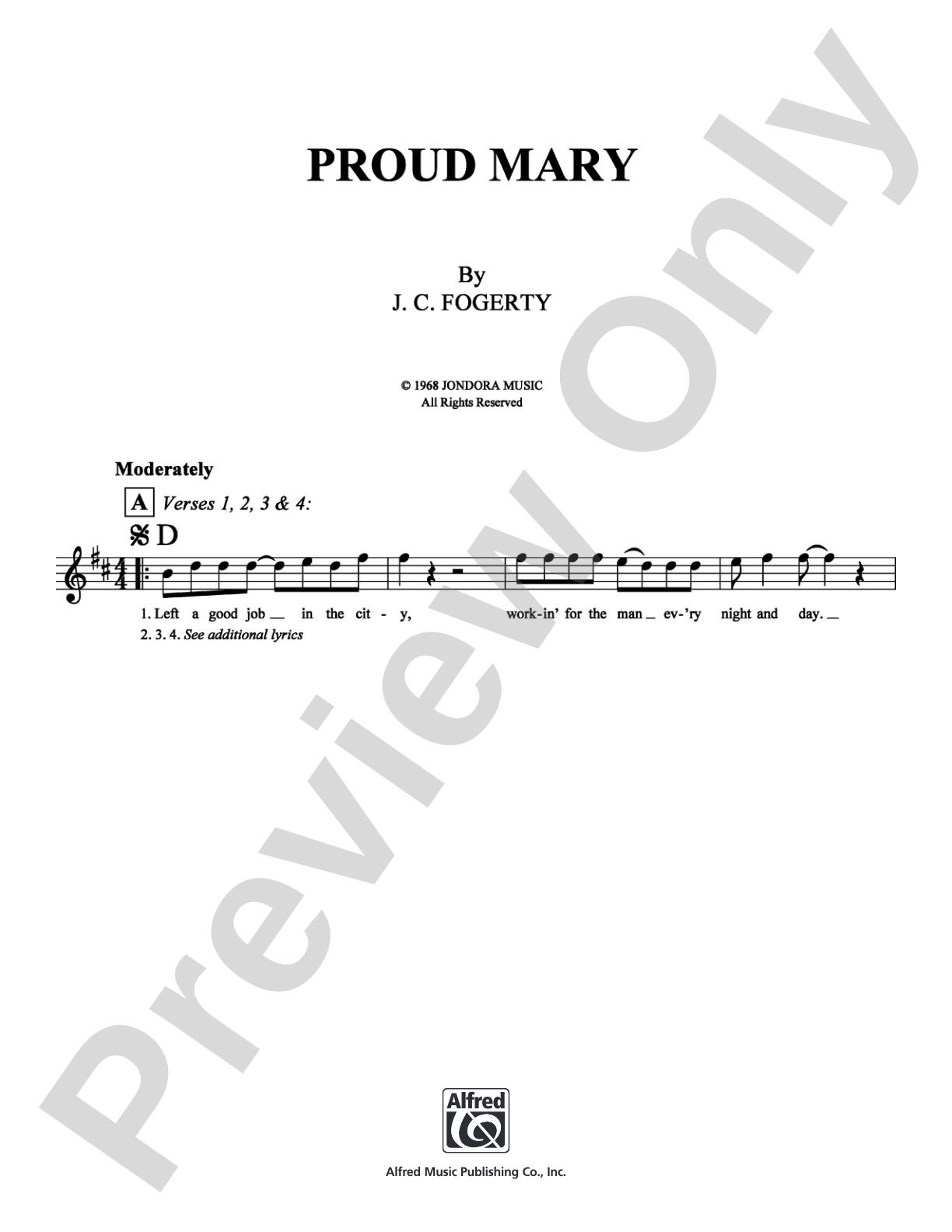 Proud Mary: Lead Sheet Digital Sheet Music