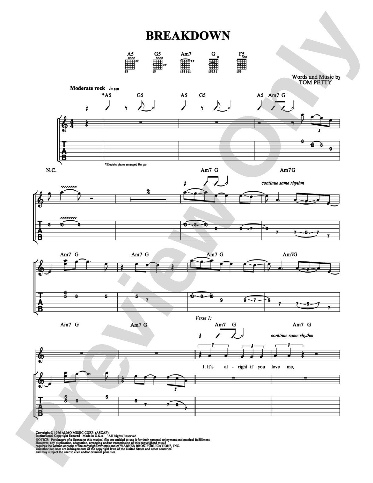 Breakdown: Guitar TAB Digital Sheet Music