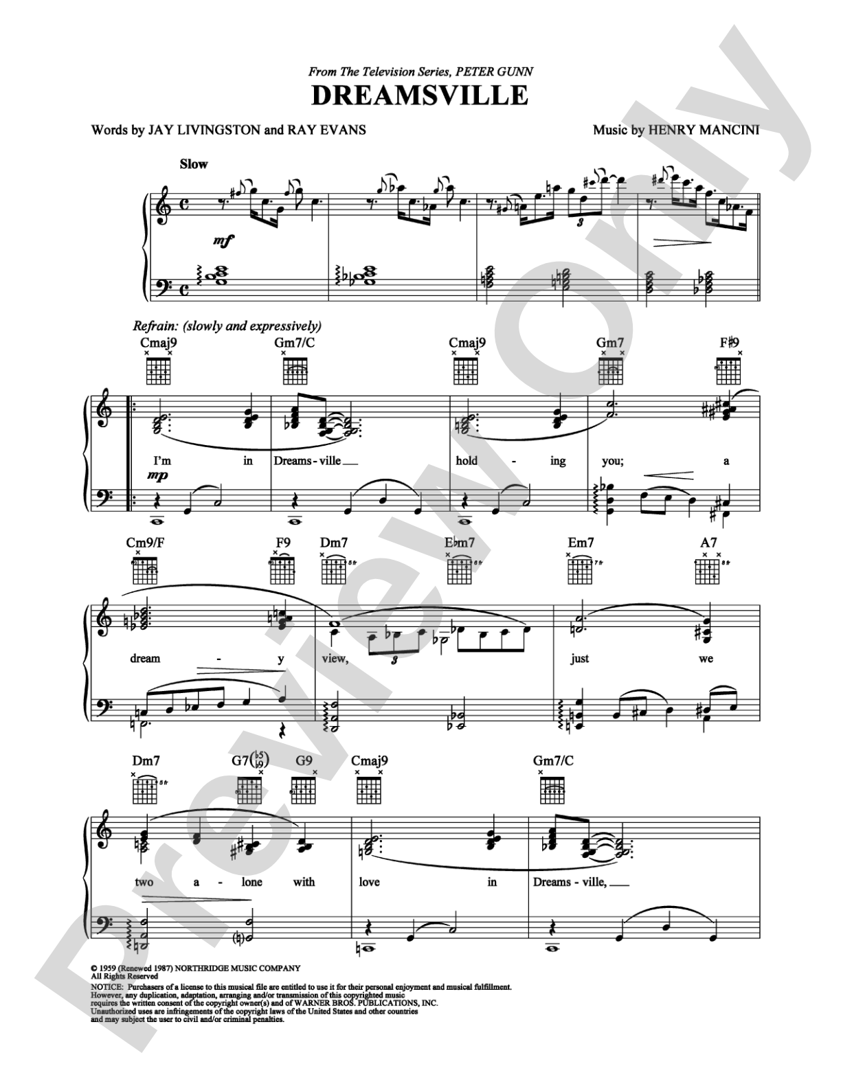 Dreamsville: Piano/Vocal/Chords Digital Sheet Music