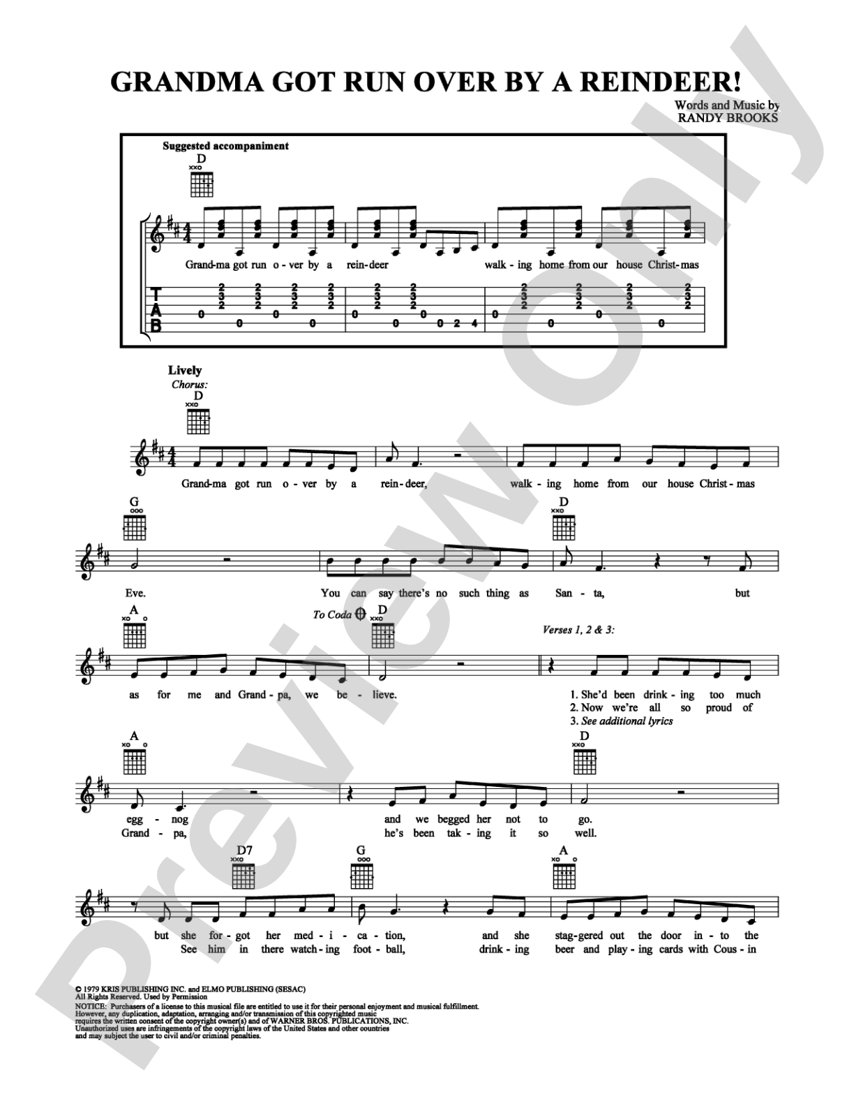 Grandma Got Run Over by a Reindeer: Lead Sheet Digital Sheet Music