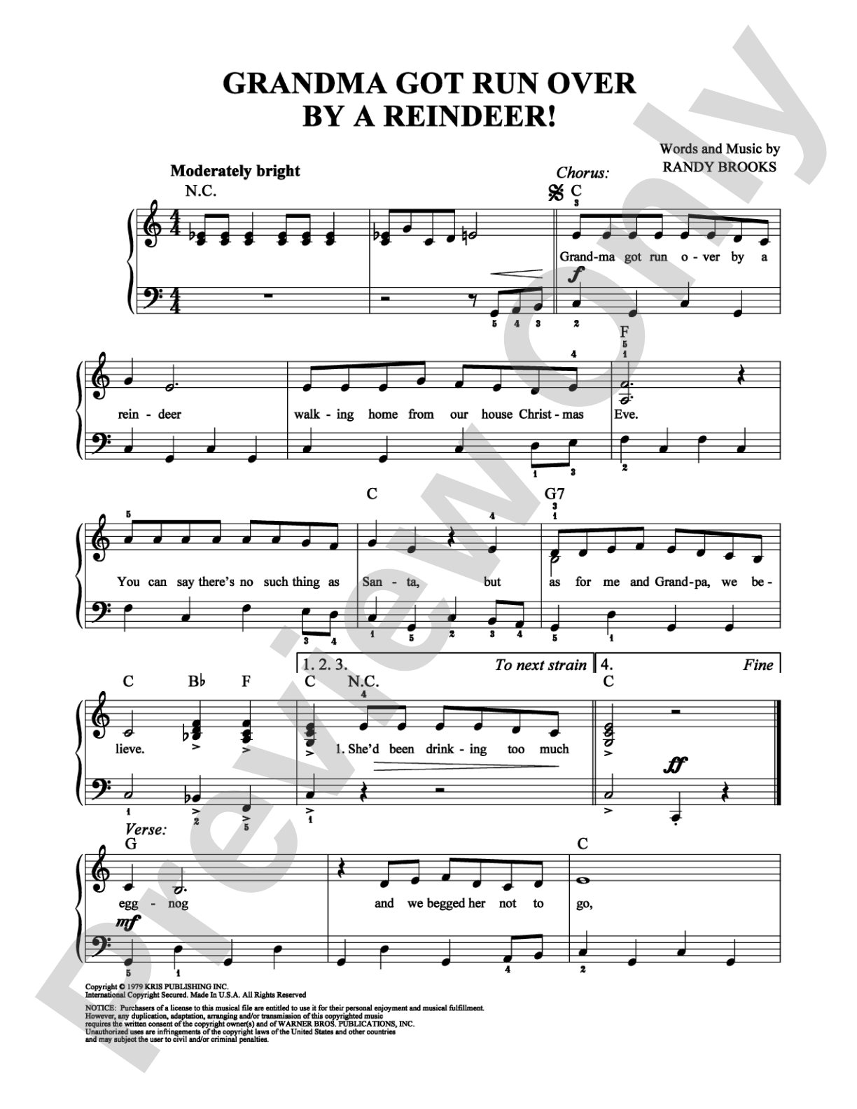 Grandma Got Run Over By a Reindeer!: Easy Piano Digital Sheet Music