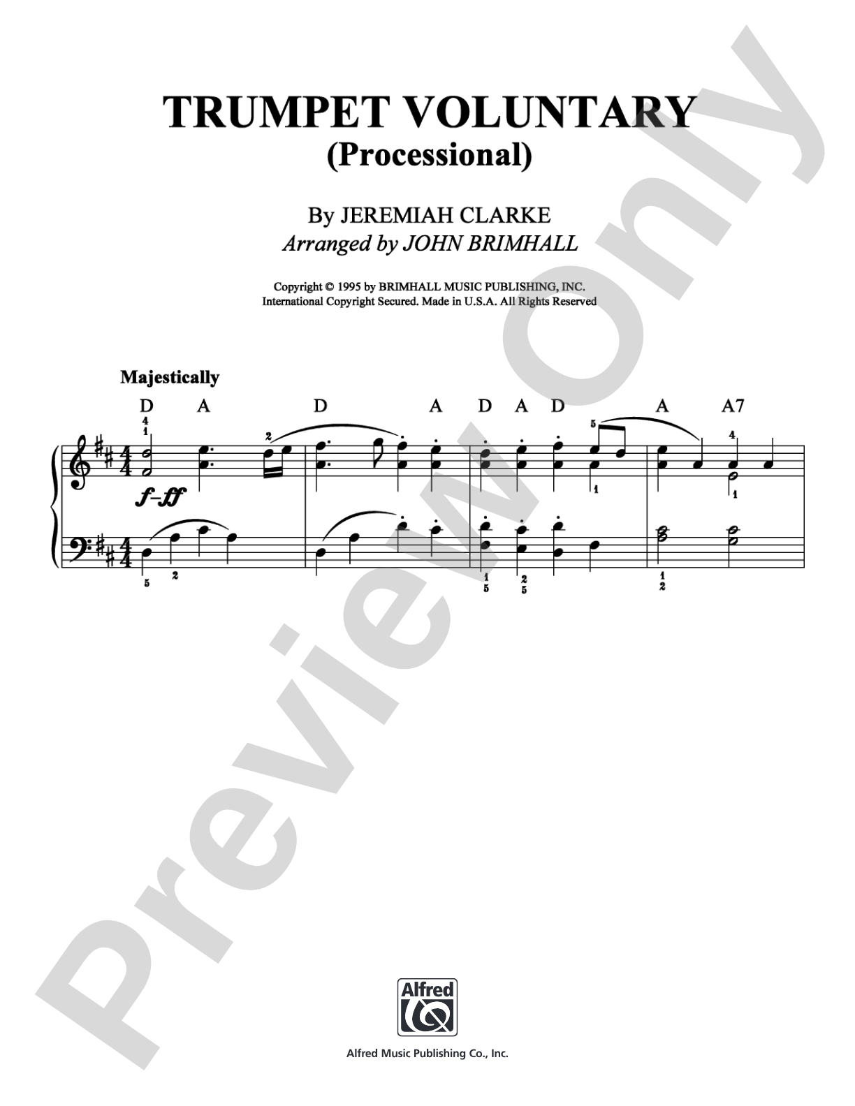 Trumpet Voluntary (Processional): Easy Piano Digital Sheet Music