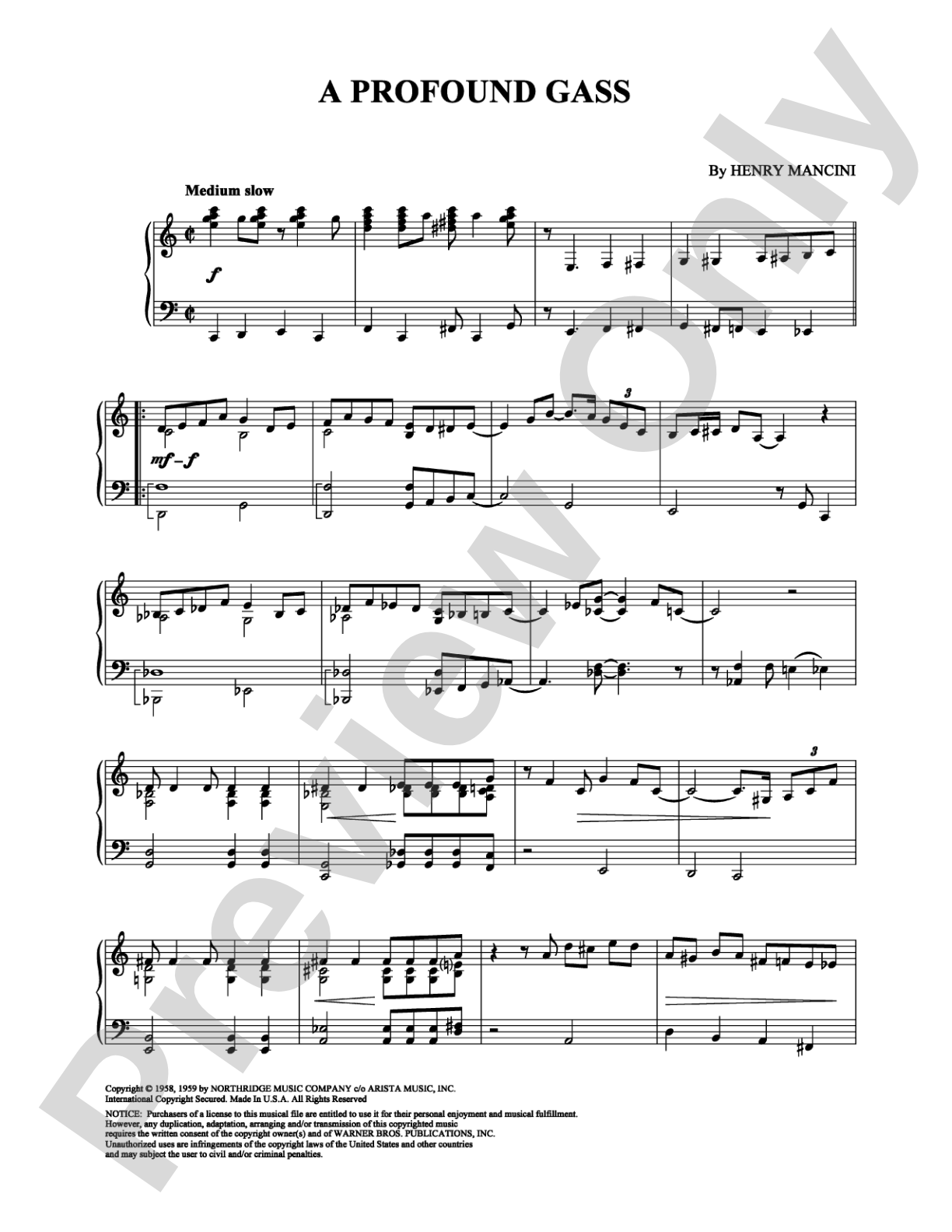 A Profound Gass: Piano Digital Sheet Music