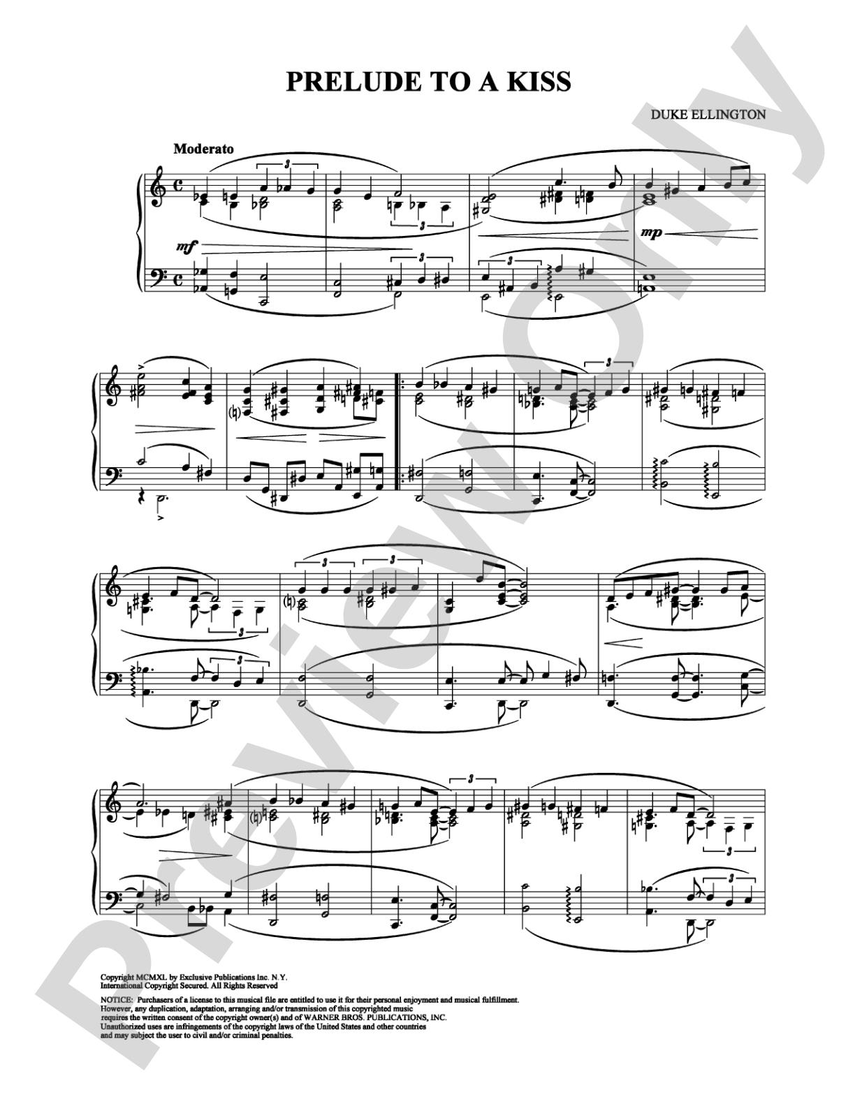 Prelude to a Kiss: Piano Digital Sheet Music