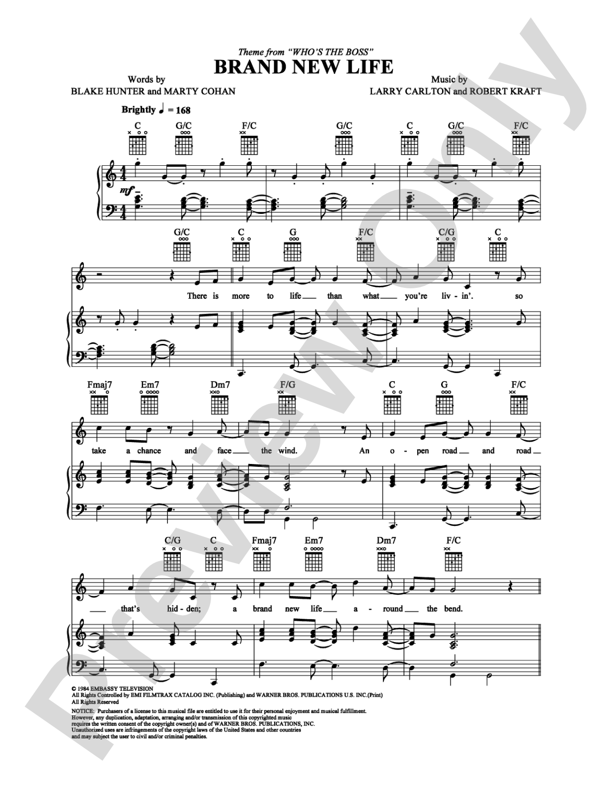 Brand New Life: Piano/Vocal/Chords Digital Sheet Music