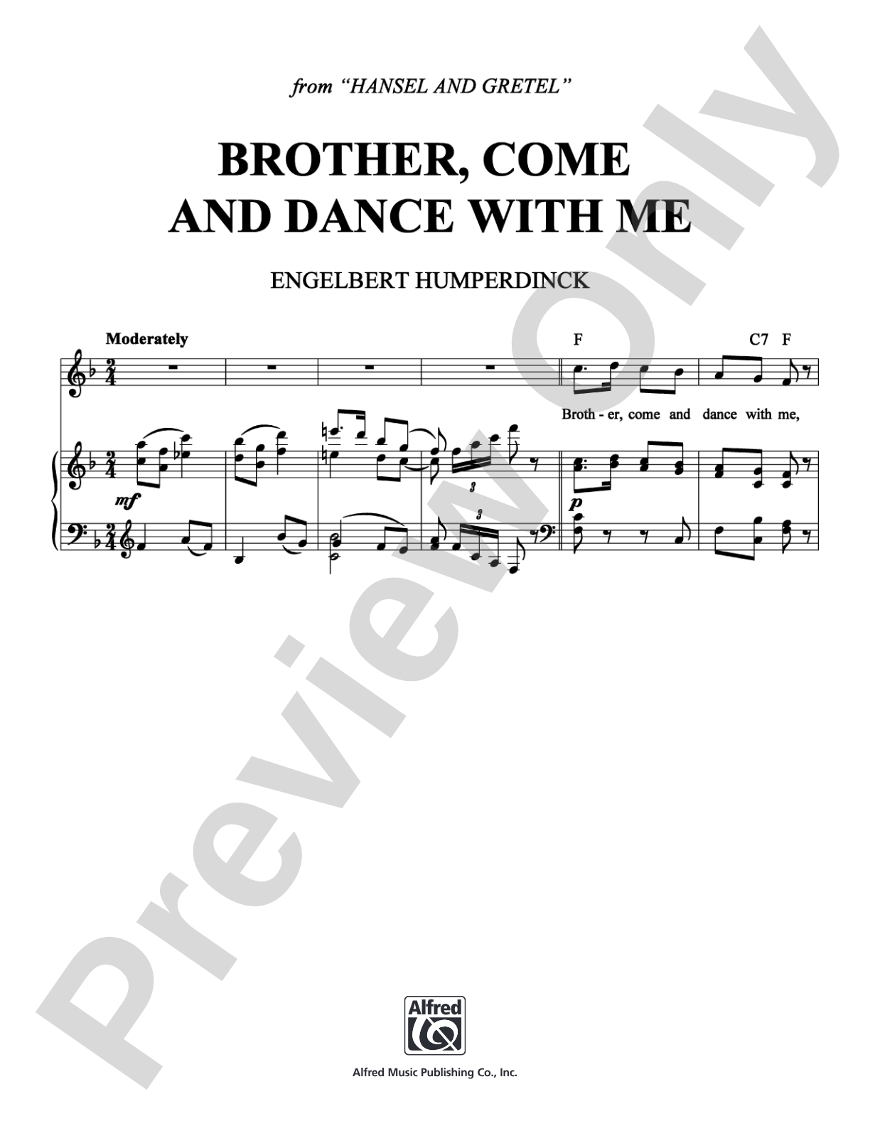 Brother, Come and Dance With Me: Piano/Vocal/Chords Digital Sheet Music