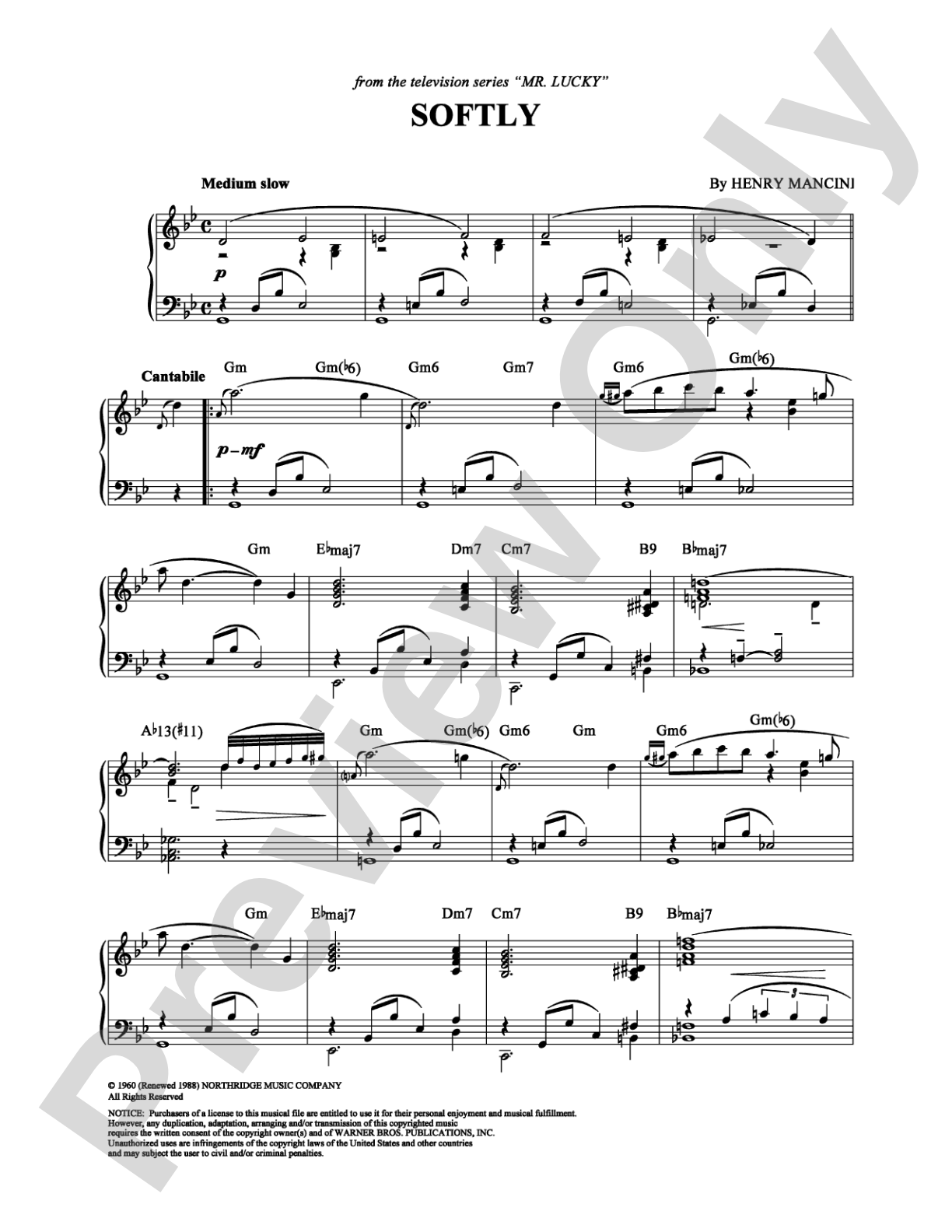 Softly: Piano Digital Sheet Music