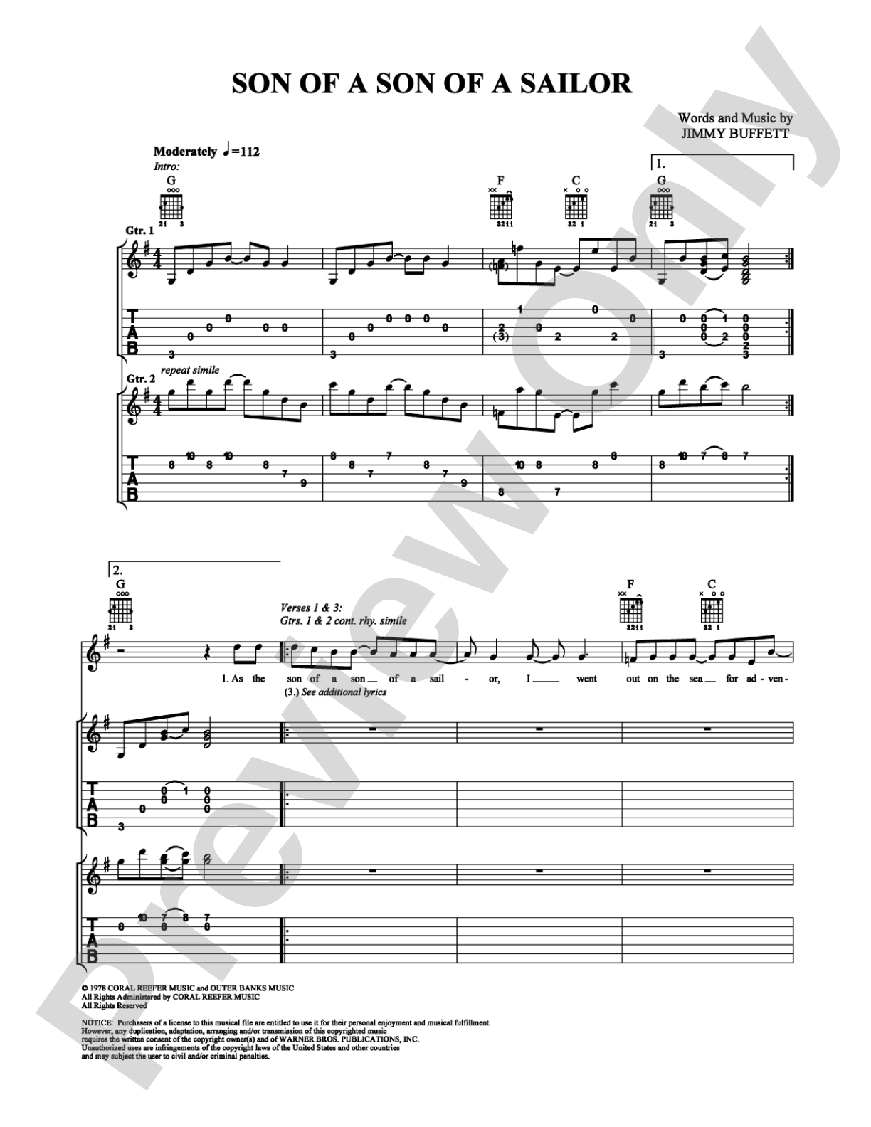 Son of a Son of a Sailor: Guitar TAB Digital Sheet Music