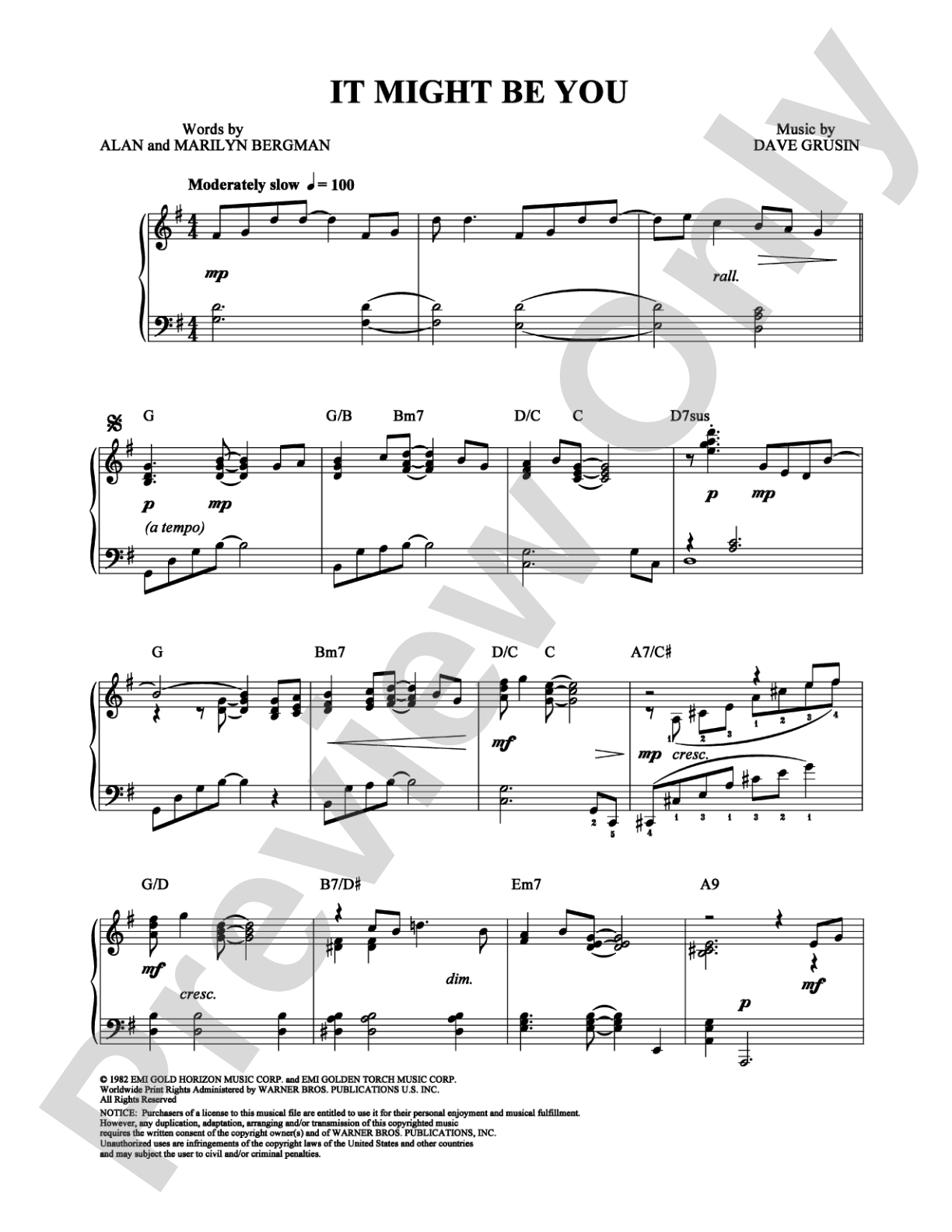 It Might Be You: Piano Digital Sheet Music