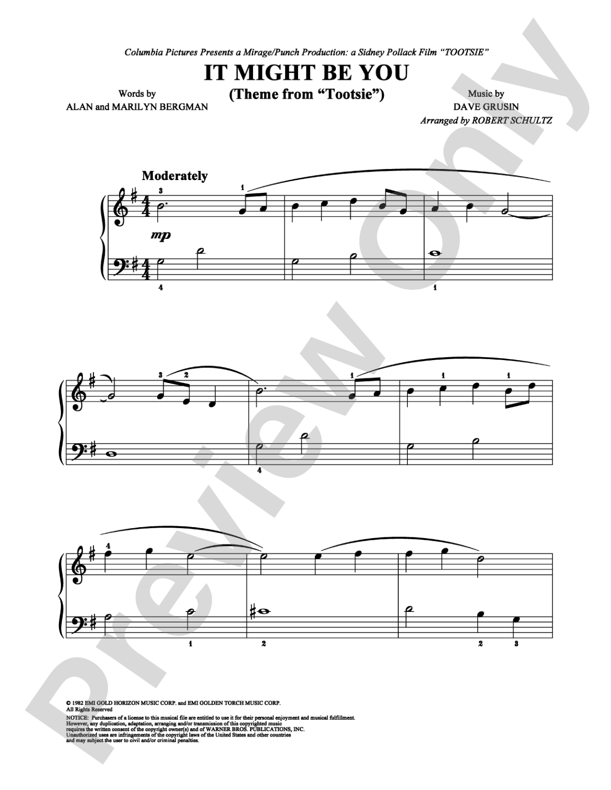 It Might Be You: Easy Piano Digital Sheet Music