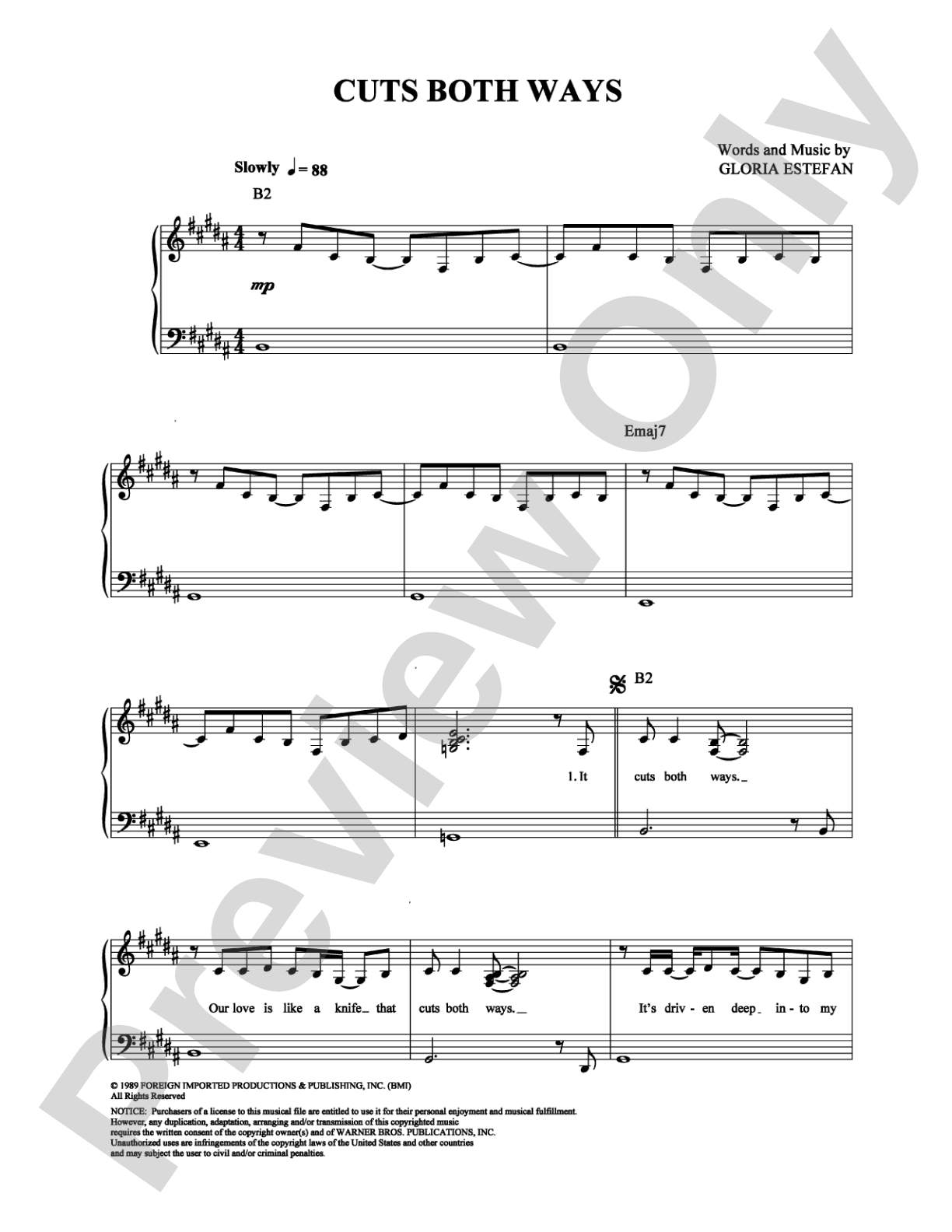 Cuts Both Ways: Piano/Vocal/Chords Digital Sheet Music