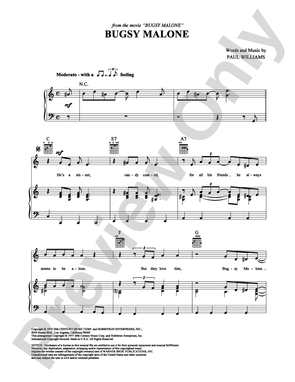 Bugsy Malone: Piano/Vocal/Chords Digital Sheet Music