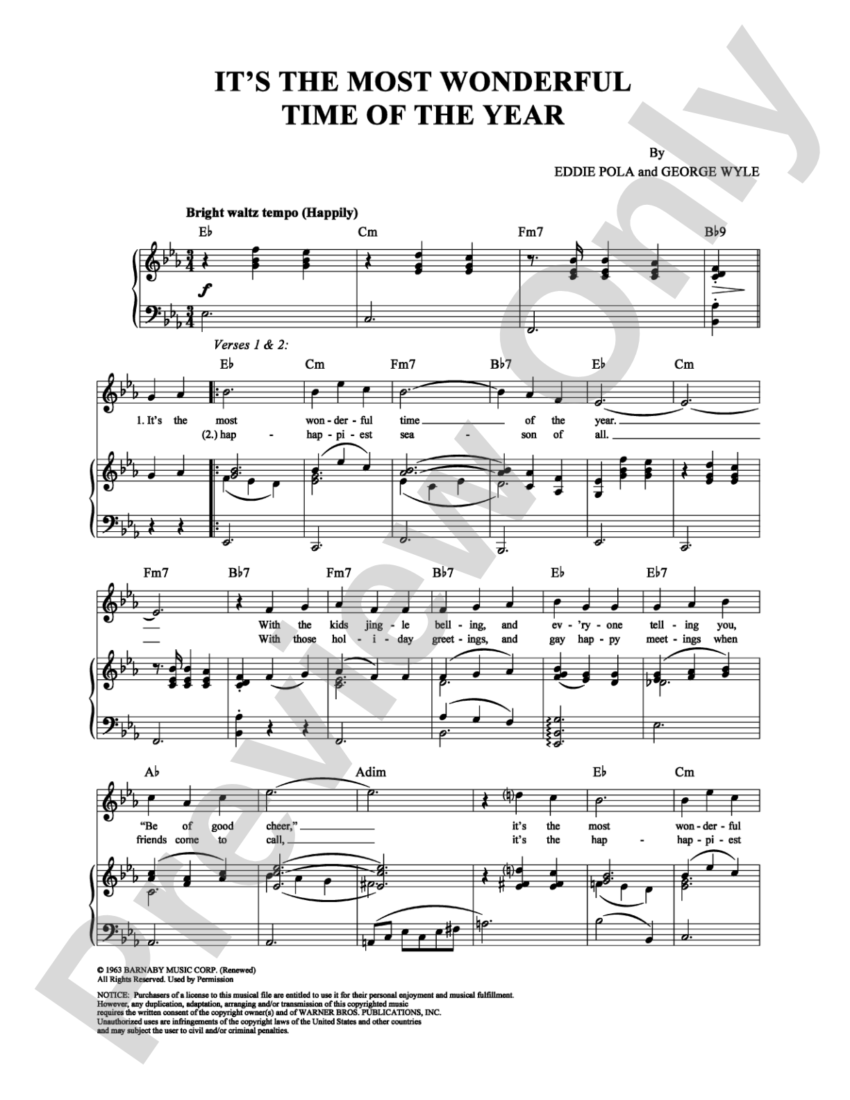 It's the Most Wonderful Time of the Year: Piano/Vocal/Chords Digital Sheet Music