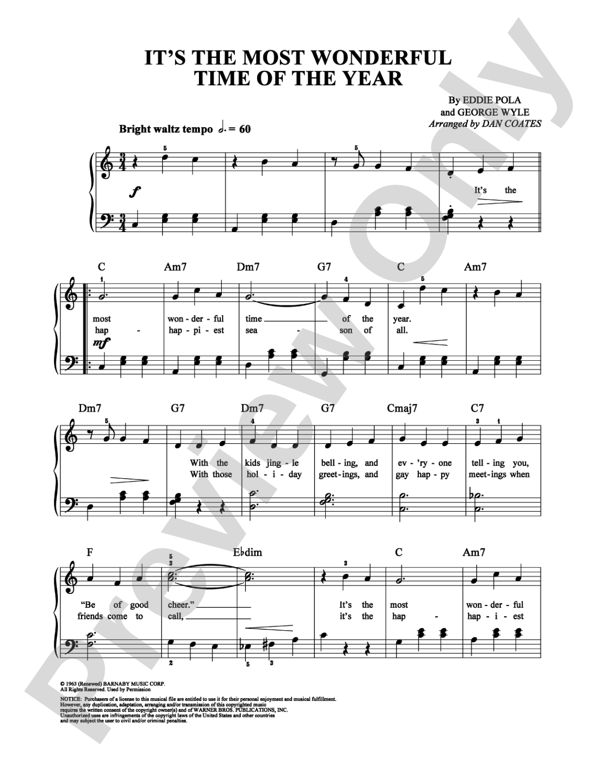 It's the Most Wonderful Time of the Year: Easy Piano Digital Sheet Music