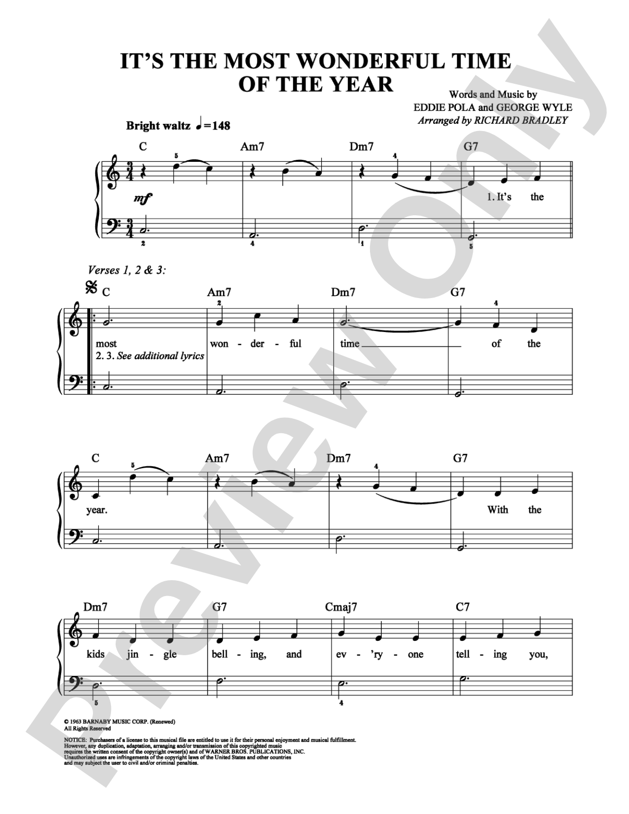 It's the Most Wonderful Time of the Year: Easy Piano Digital Sheet Music