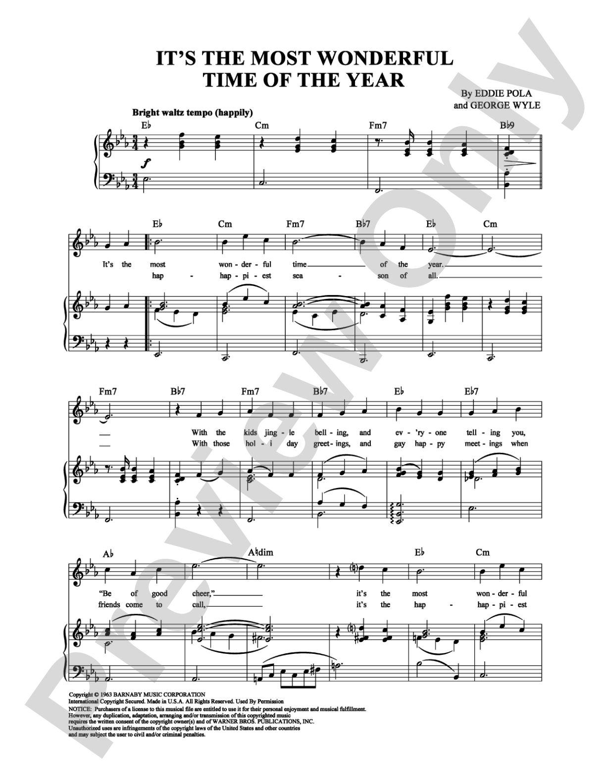 It's the Most Wonderful Time of the Year: Piano/Vocal/Chords Digital Sheet Music