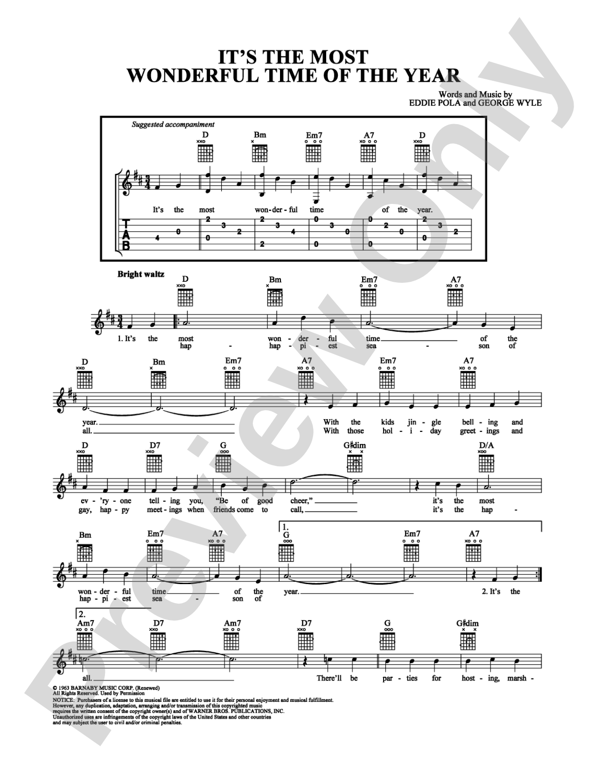 It's the Most Wonderful Time of the Year: Guitar TAB Digital Sheet Music