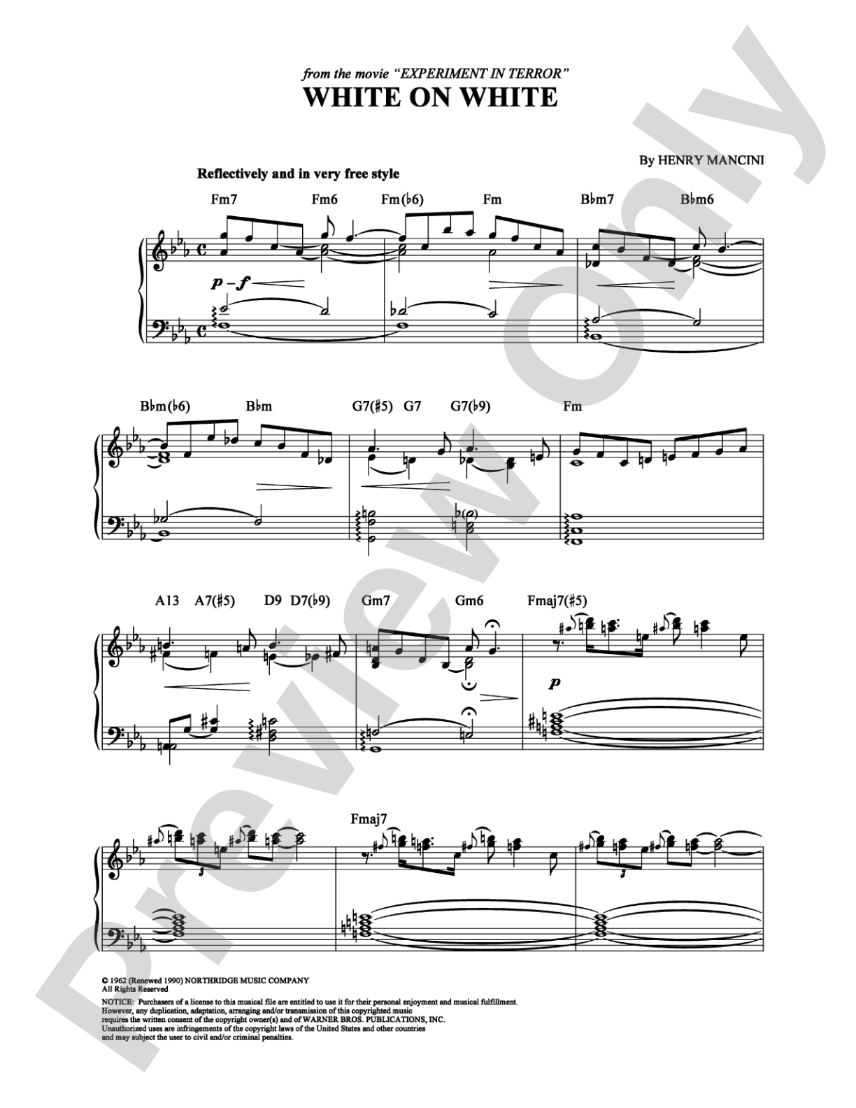 White On White: Piano Digital Sheet Music