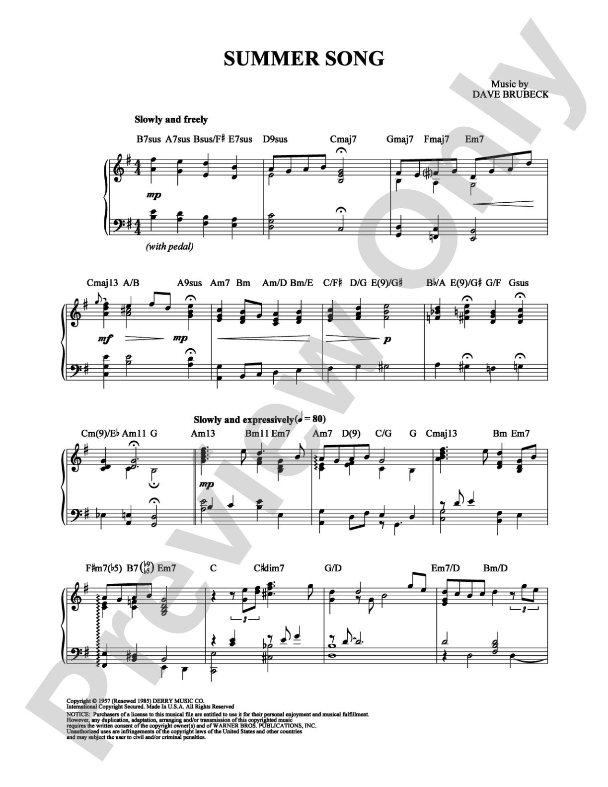 Summer Song: Piano Digital Sheet Music