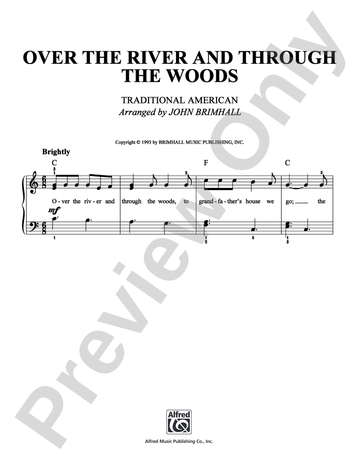 Over the River and Through the Woods: Easy Piano Digital Sheet Music