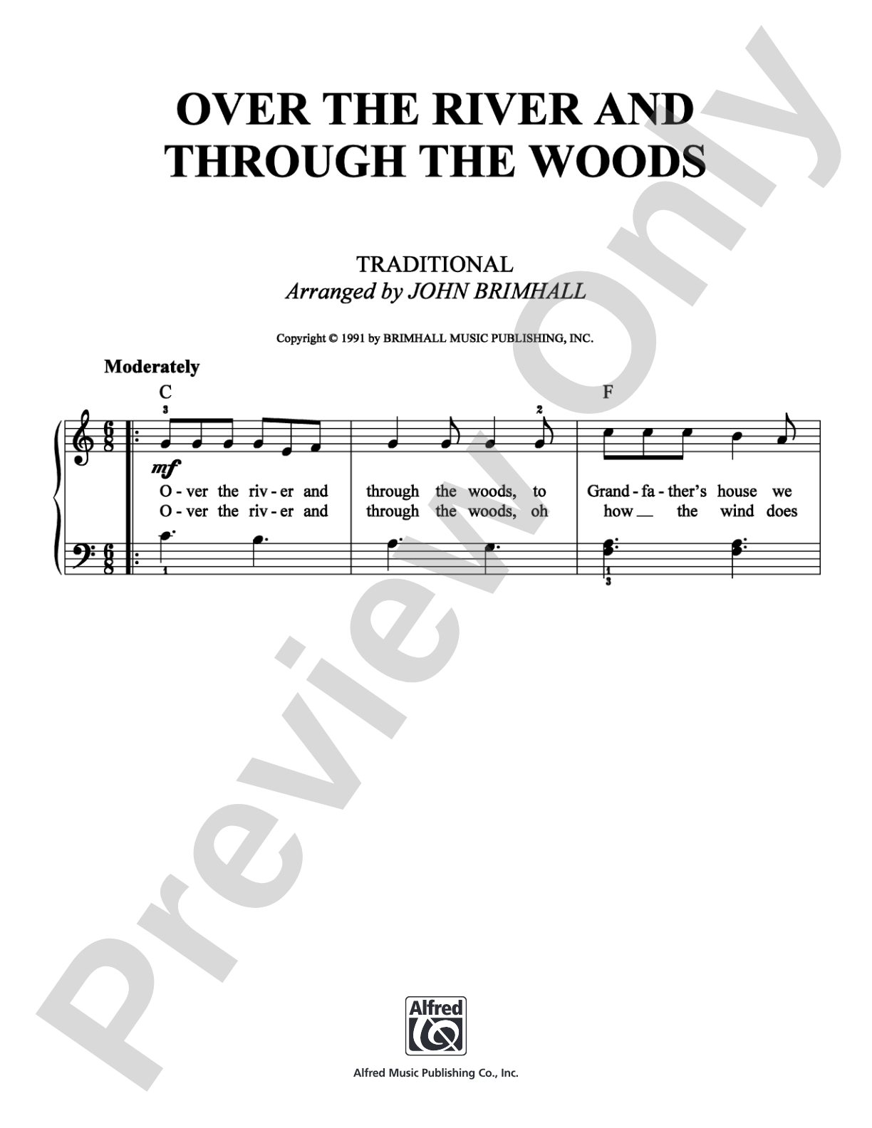 Over the River and Through the Woods: Easy Piano Digital Sheet Music