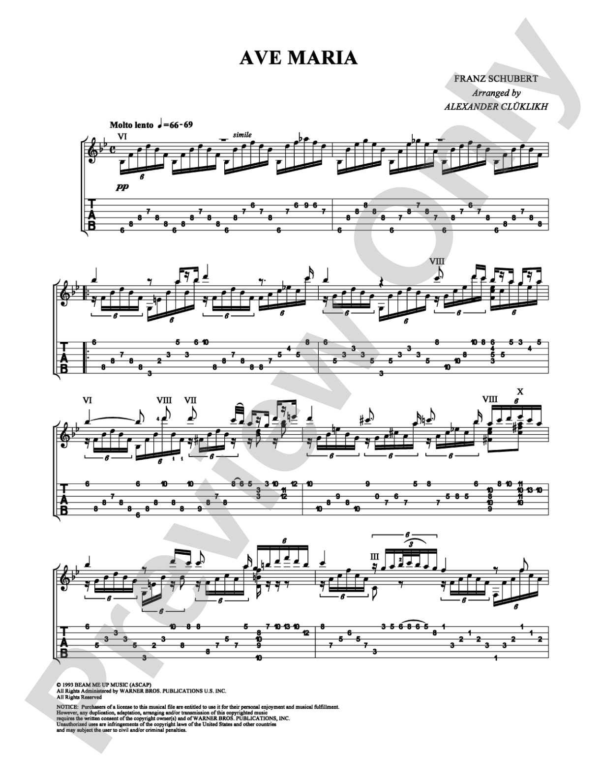 Ave Maria: Guitar TAB Digital Sheet Music