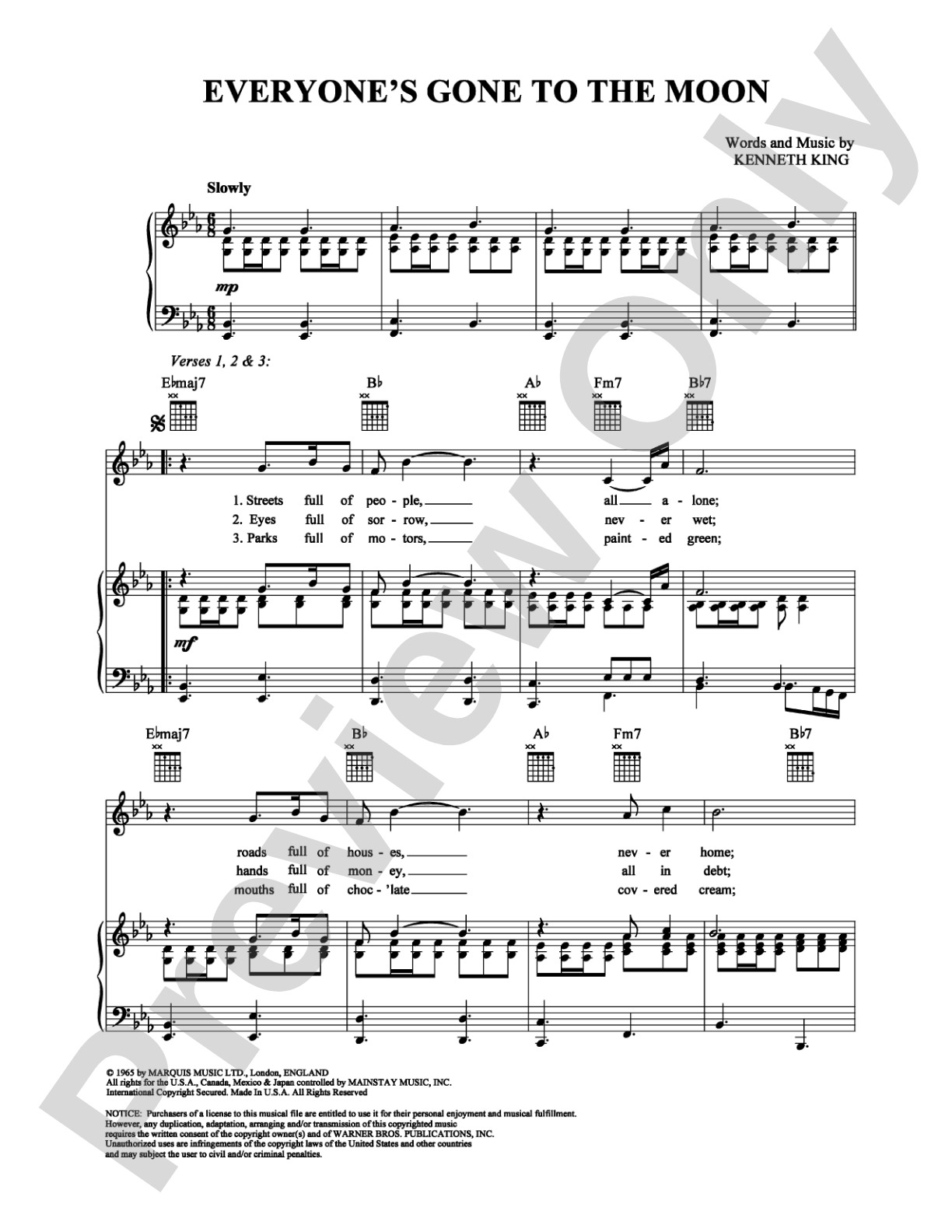 Everyone's Gone to the Moon: Piano/Vocal/Chords Digital Sheet Music