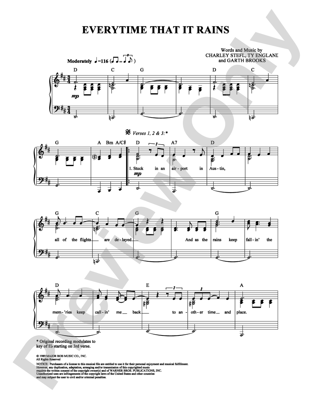 Everytime That It Rains: Piano/Vocal/Chords Digital Sheet Music