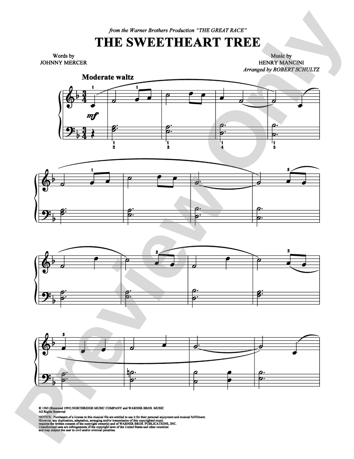 The Sweetheart Tree: Easy Piano Digital Sheet Music