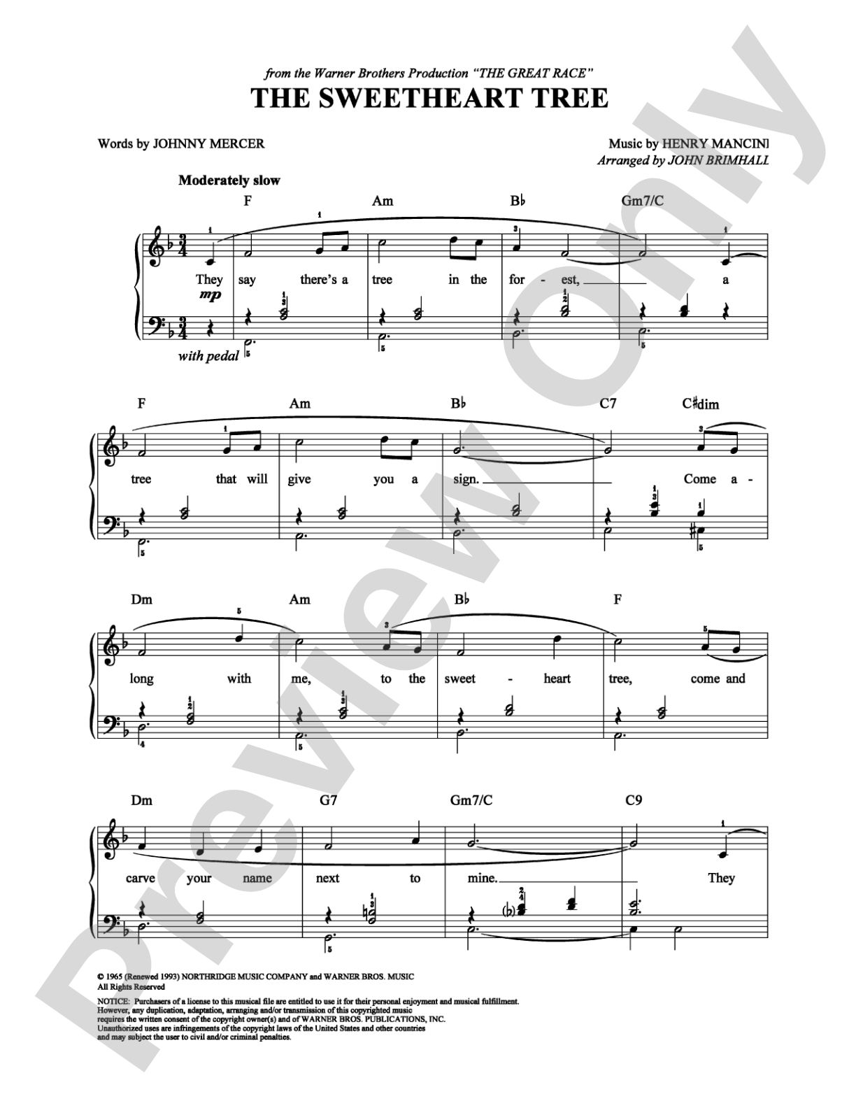 The Sweetheart Tree: Easy Piano Digital Sheet Music