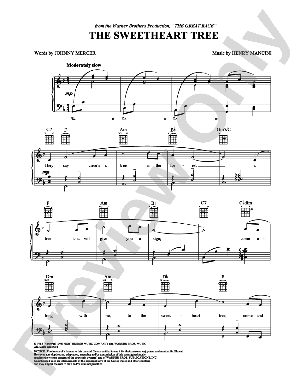 The Sweetheart Tree: Piano/Vocal/Chords Digital Sheet Music