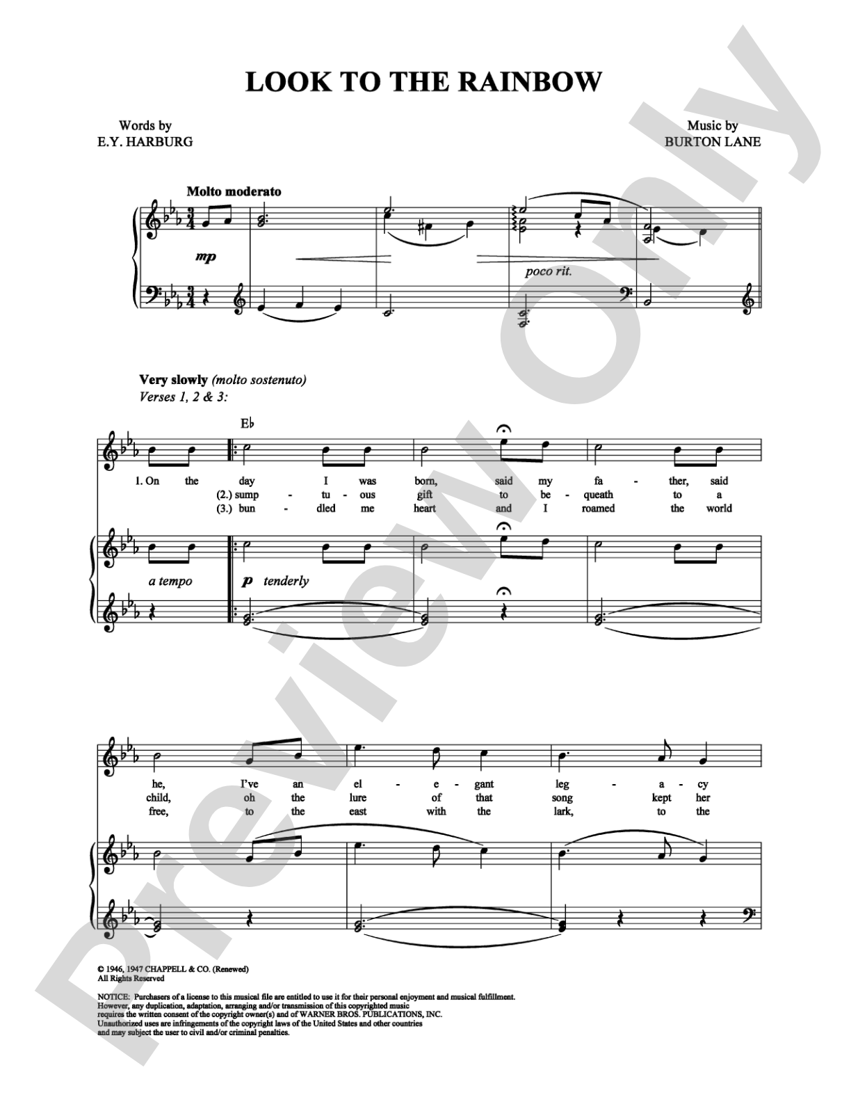 Look to the Rainbow: Piano/Vocal/Chords Digital Sheet Music