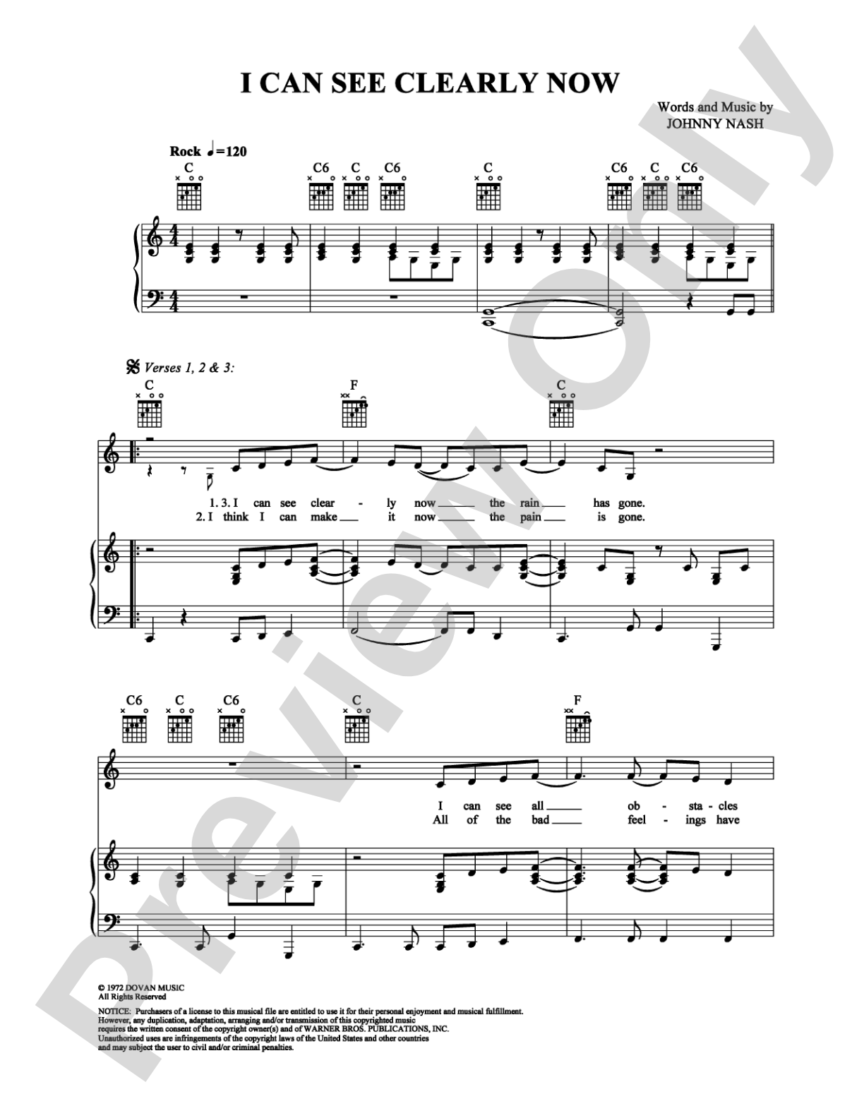 I Can See Clearly Now: Piano/Vocal/Chords Digital Sheet Music
