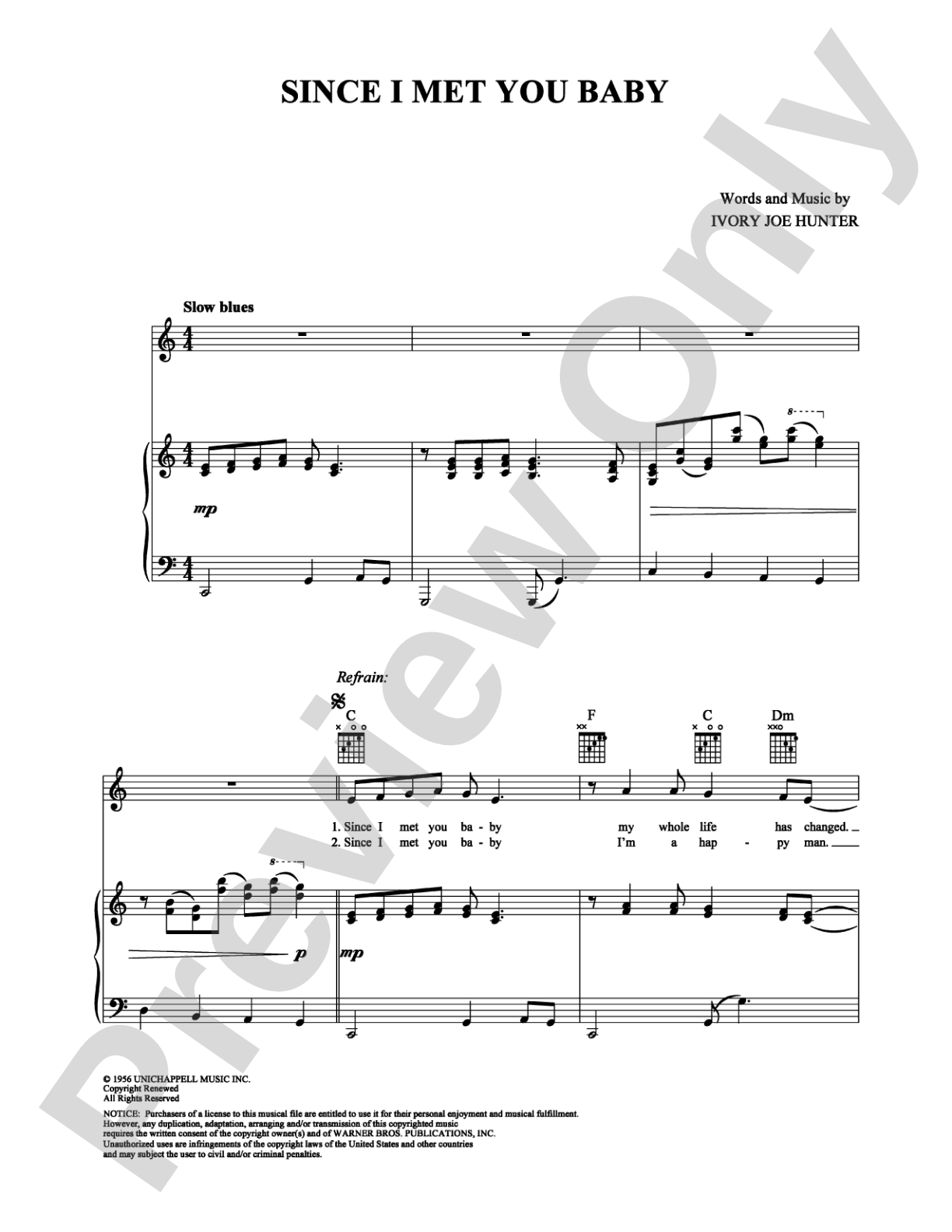 Since I Met You Baby: Piano/Vocal/Chords Digital Sheet Music