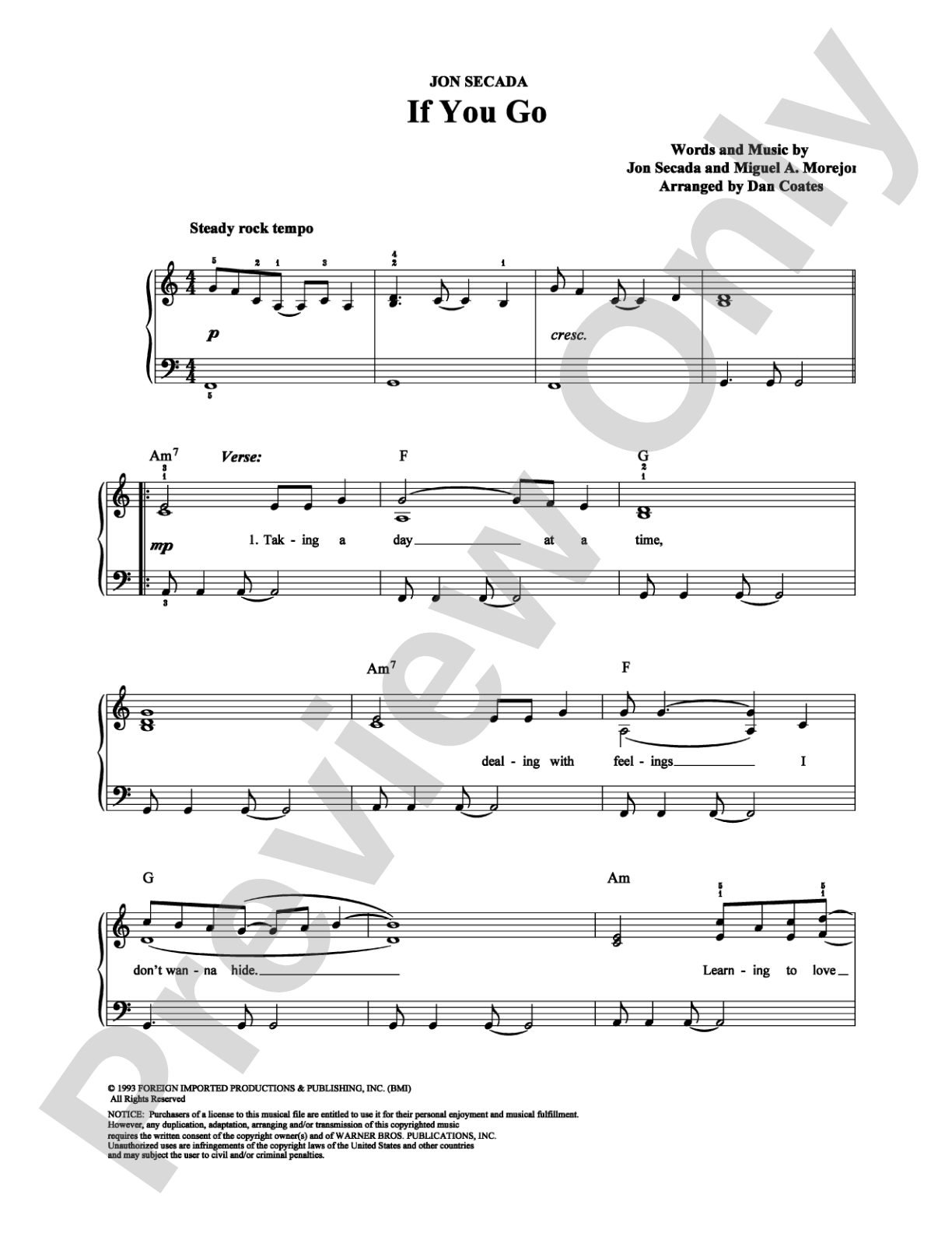 If You Go: Easy Piano Digital Sheet Music