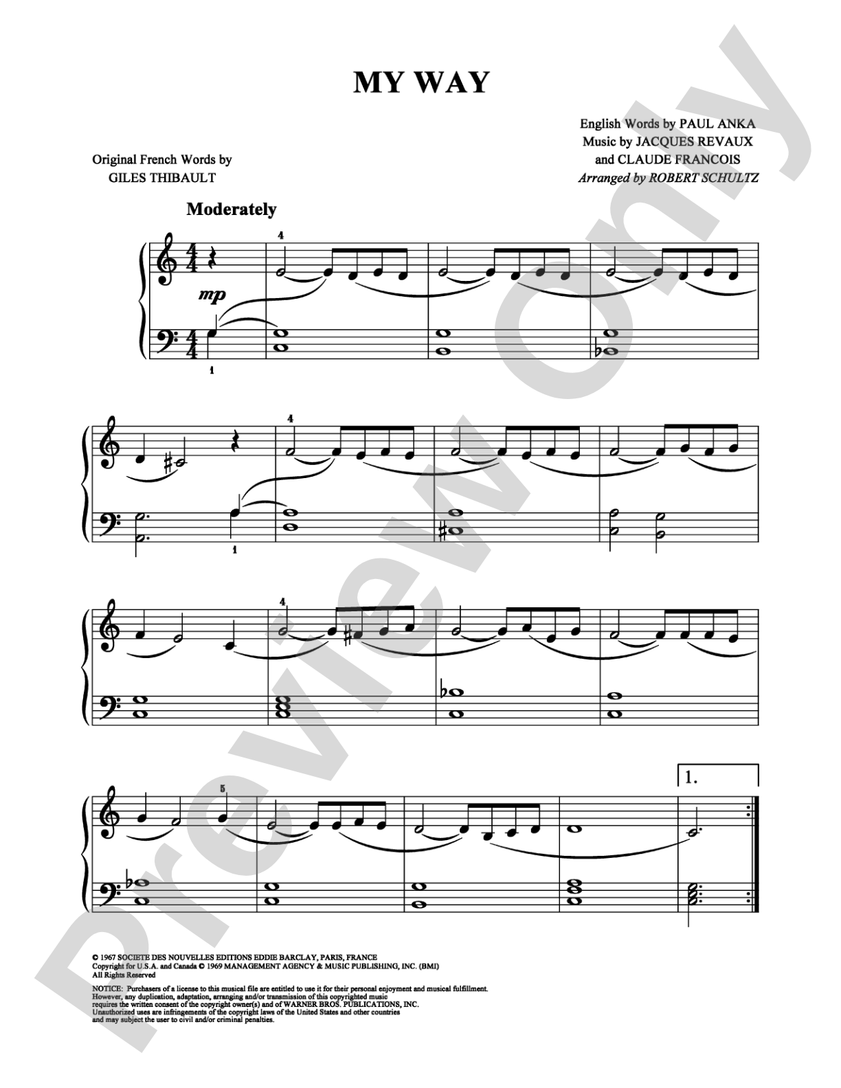 My Way: Easy Piano Digital Sheet Music