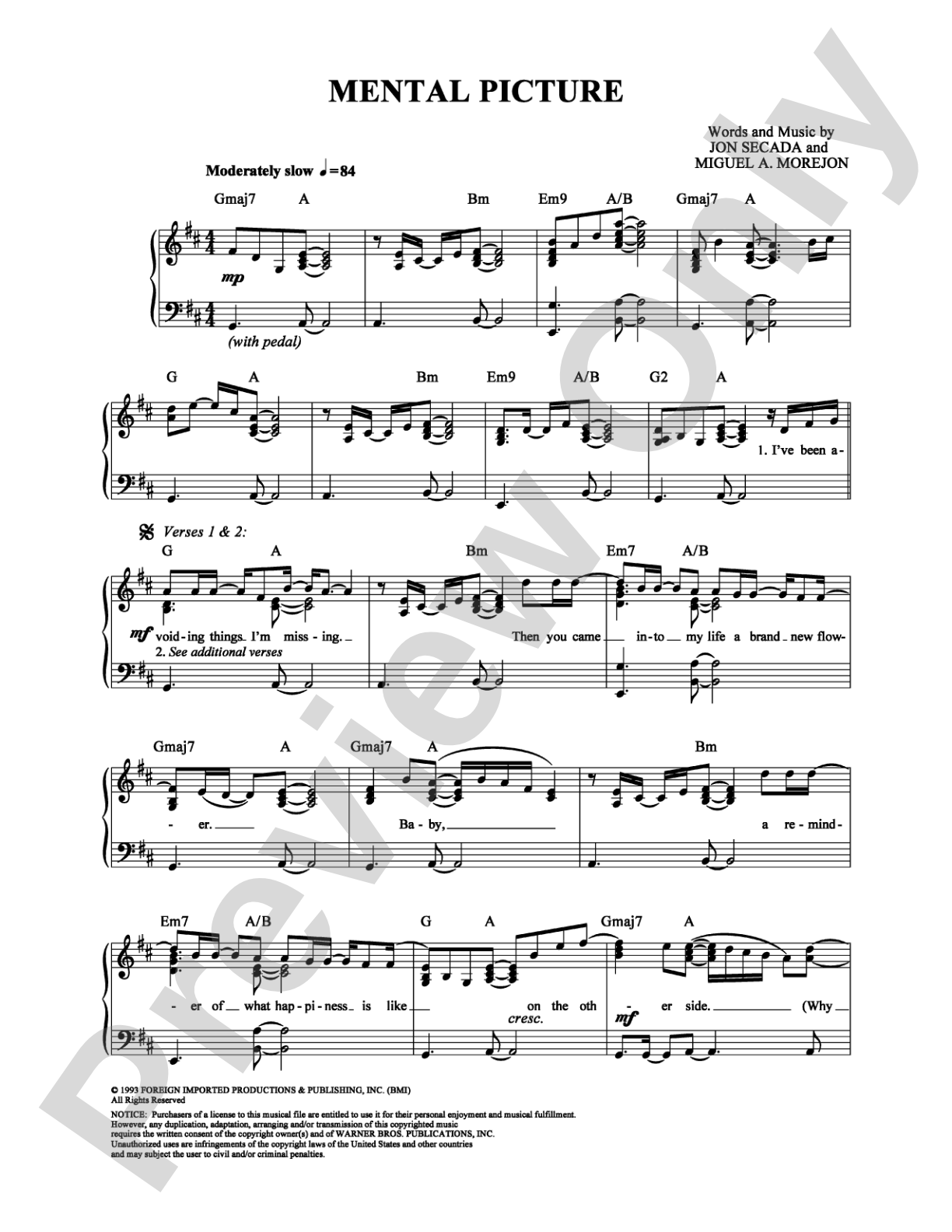 Mental Picture: Piano/Vocal/Chords Digital Sheet Music